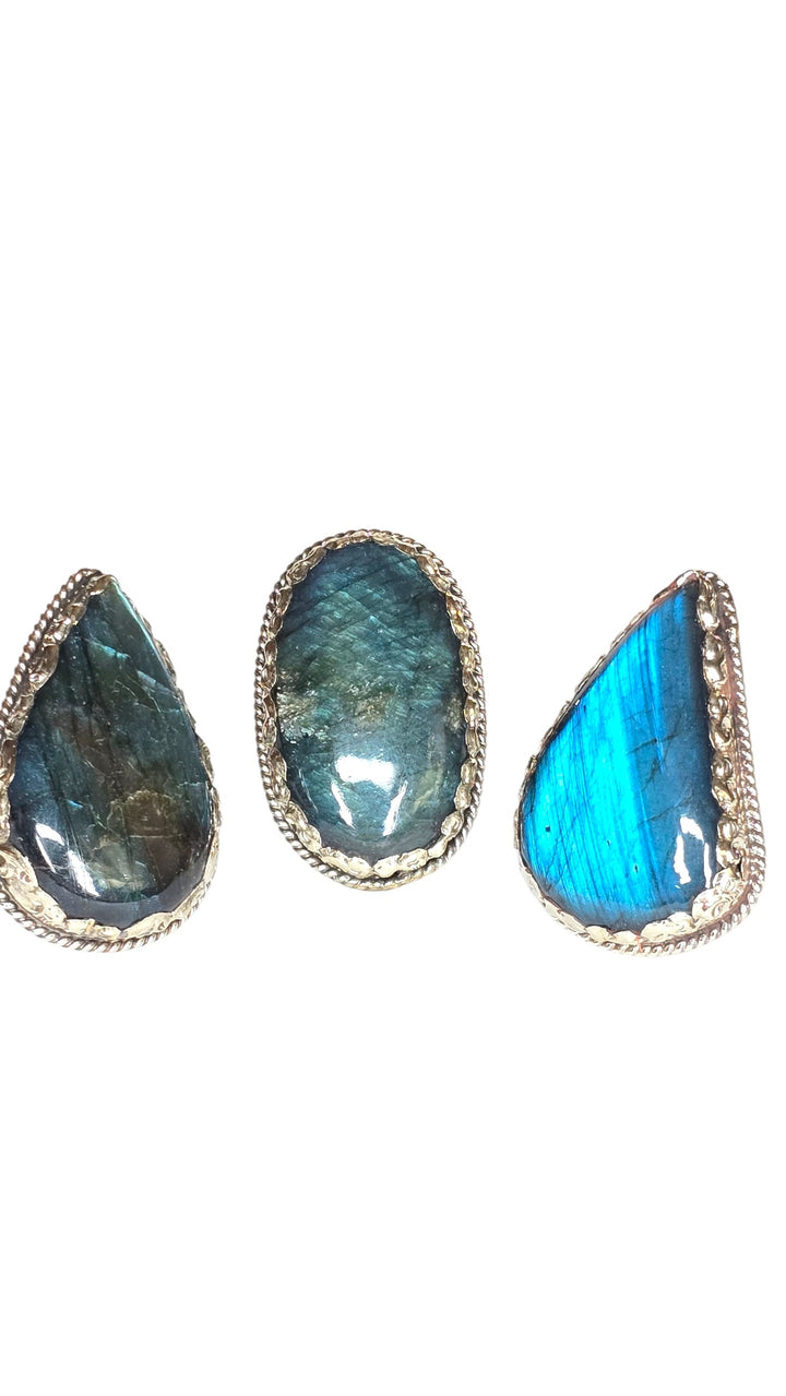 The Electric Tide Labradorite Ring Collection