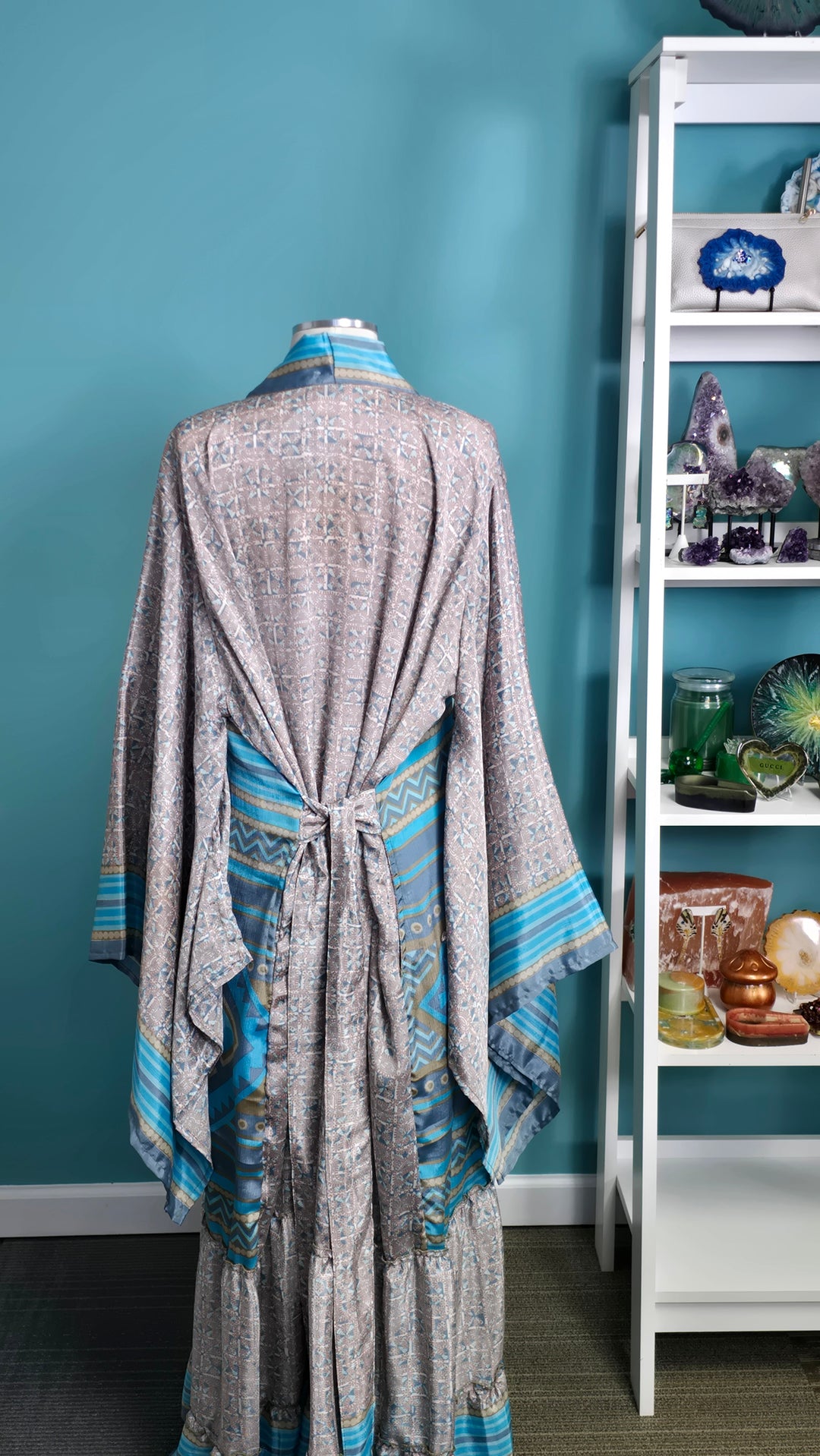 The Sky Blue Vintage Sari Silk Kimono