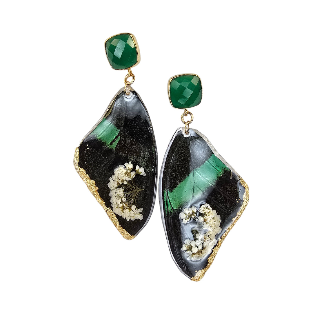 The Green Real Butterfly Emerald Faceted Post Earrings
