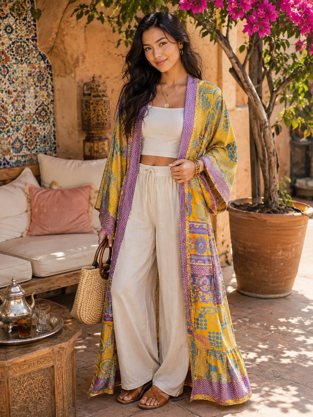 The Nomad Reverie Vintage Sari Silk Kimono-118