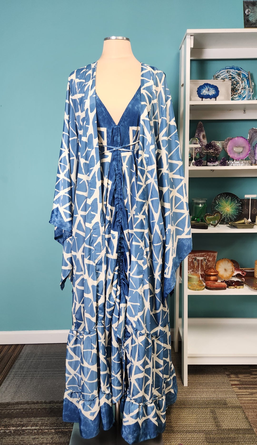The Coastal Breeze Silk Kimono and Point Dress Set - 208