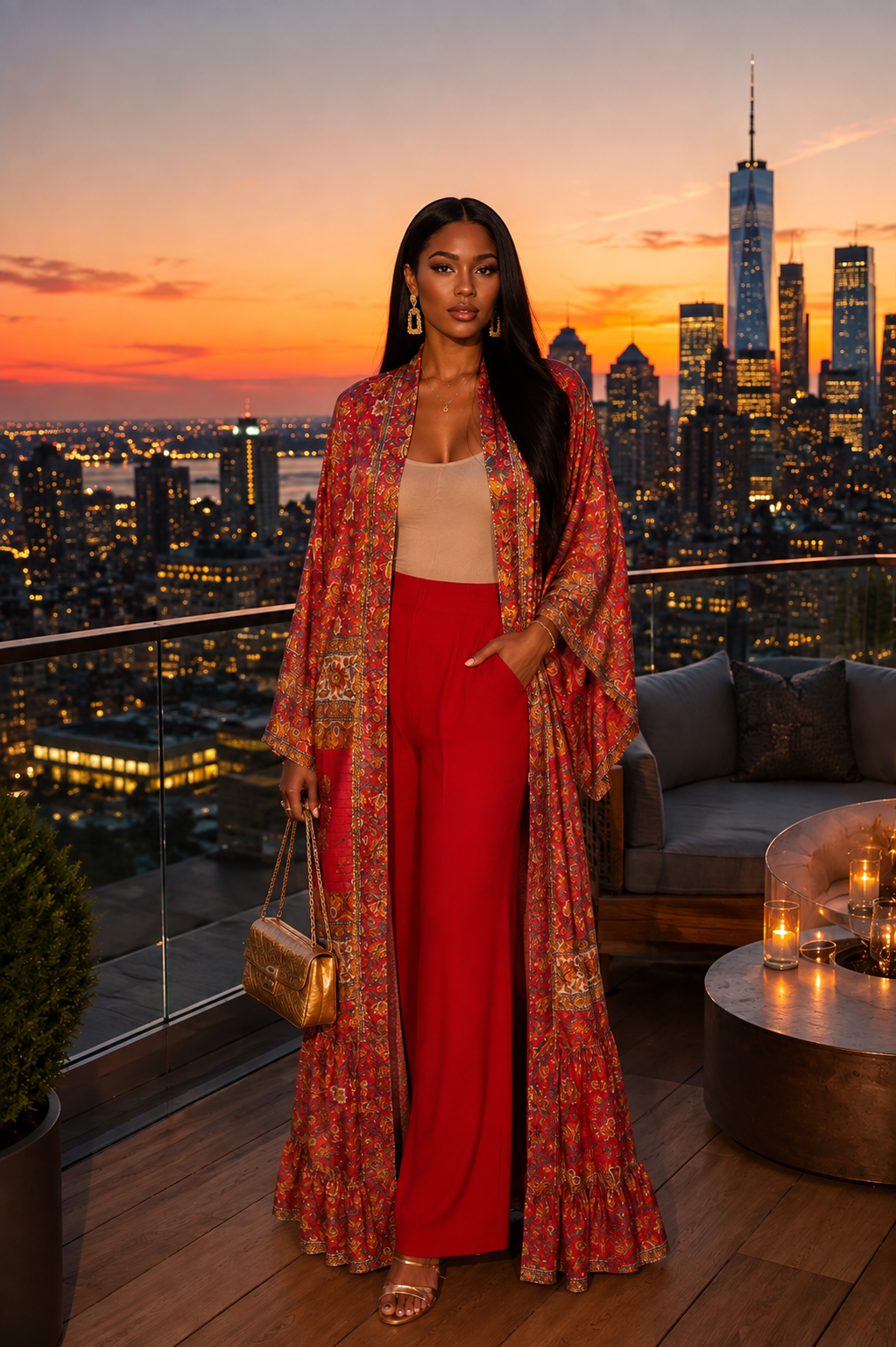 The Crimson Caravan Vintage Sari Silk Kimono-129