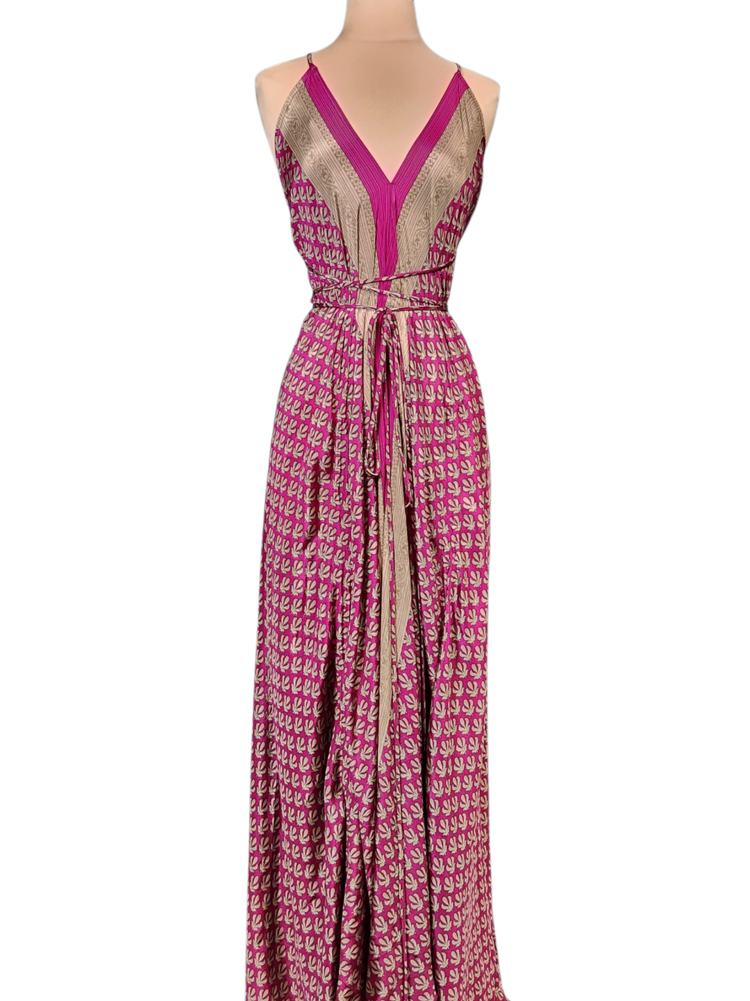 The Fuchsia Eclipse Silk Vault Tulip Arm Long Kimono & Point Dress Set-241