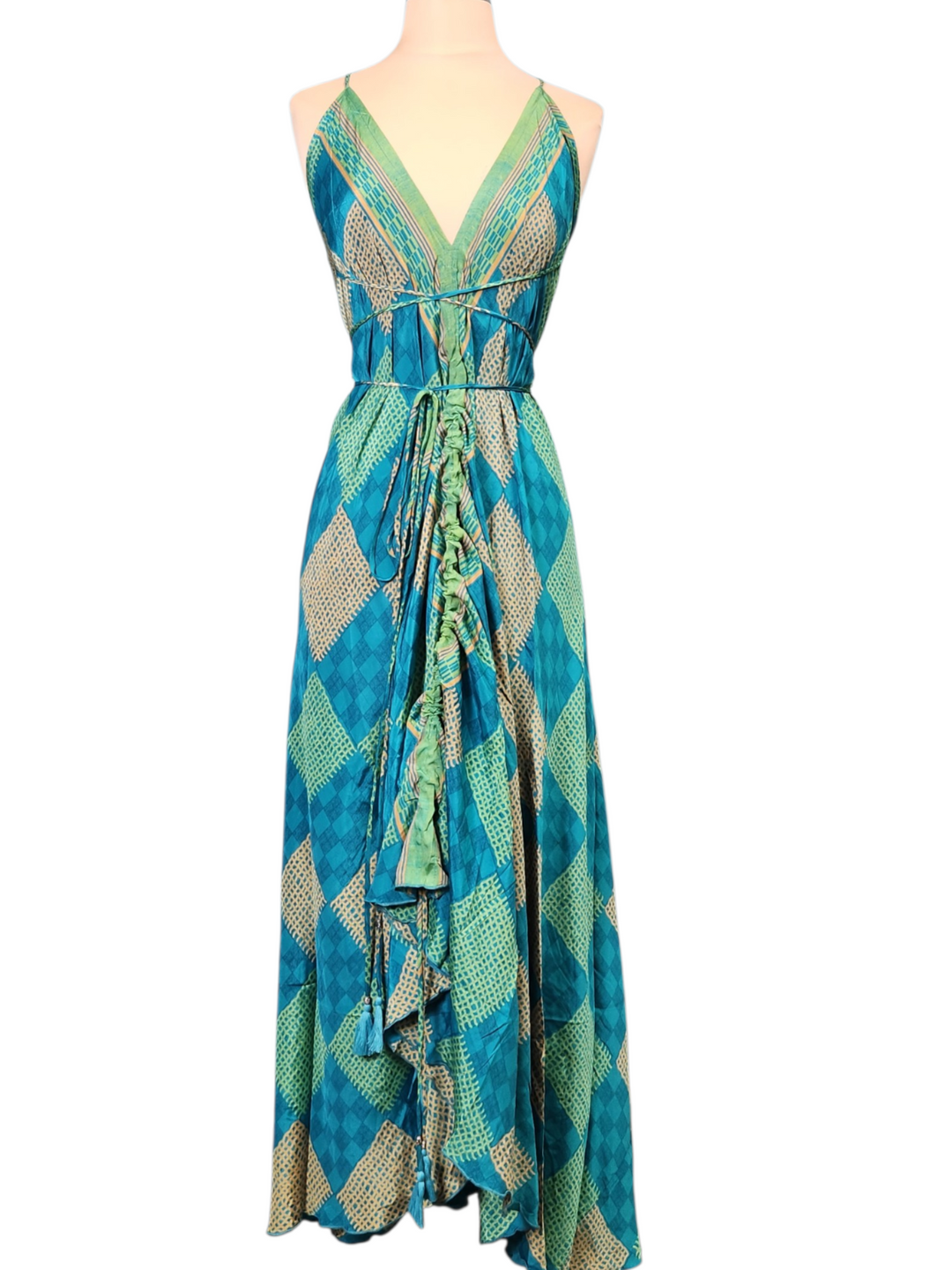 The Jade Mosaic Silk Vault Tulip Arm Short Kimono & Point Dress Set-220
