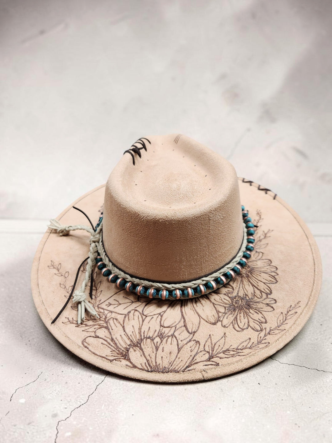The Desert Wildflower Turquoise Vegan Suede Hat - 822