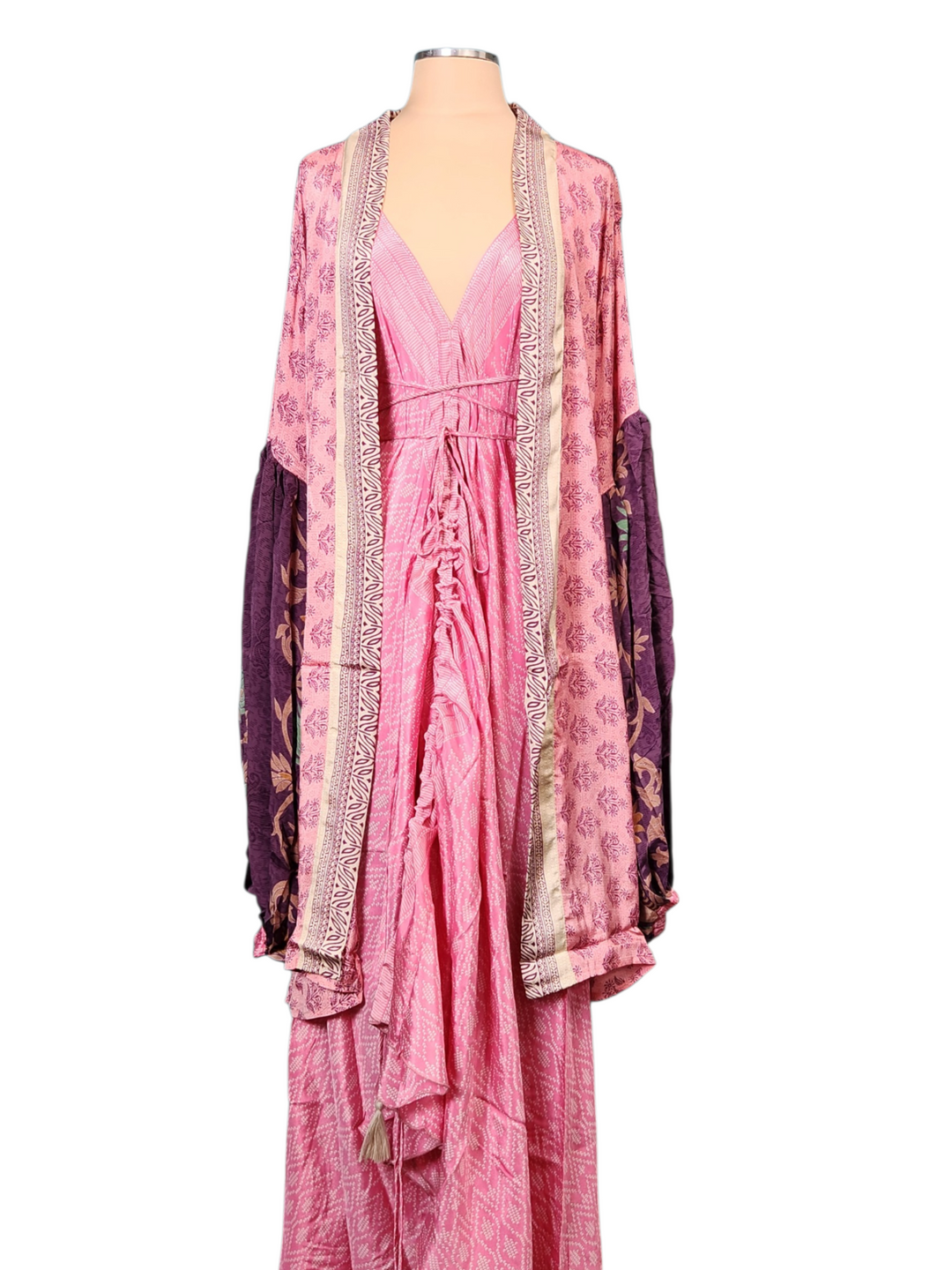 The Blushing Orchid Silk Vault Tulip Arm Short Kimono & Point Dress Set-212