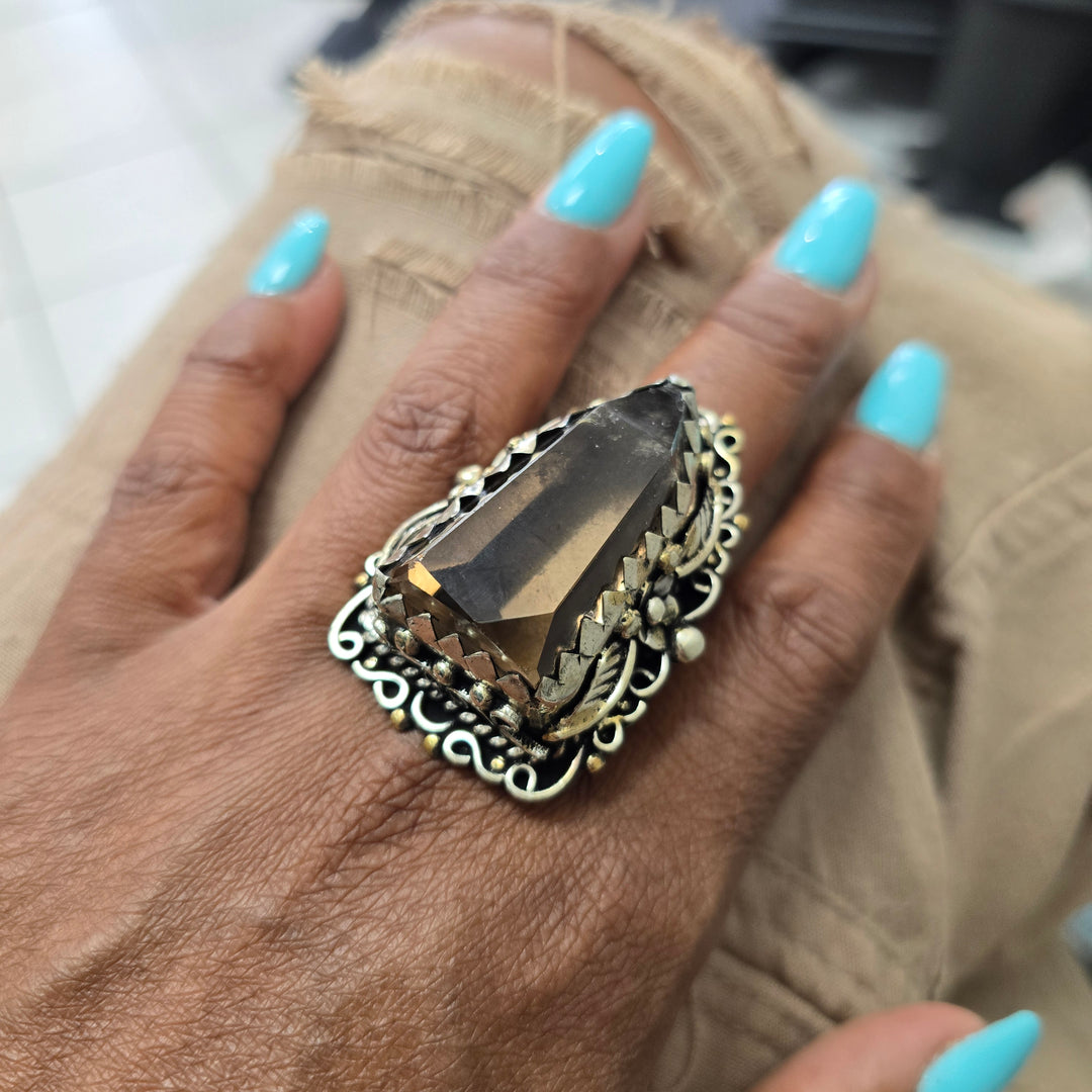 The Smoky Quartz Point Statement Ring