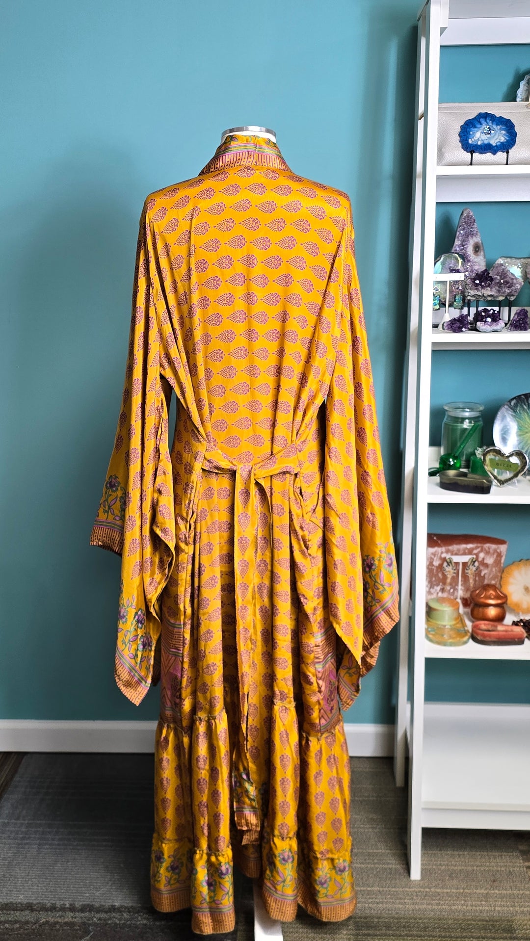 The Golden Ember Vintage Sari Silk Kimono
