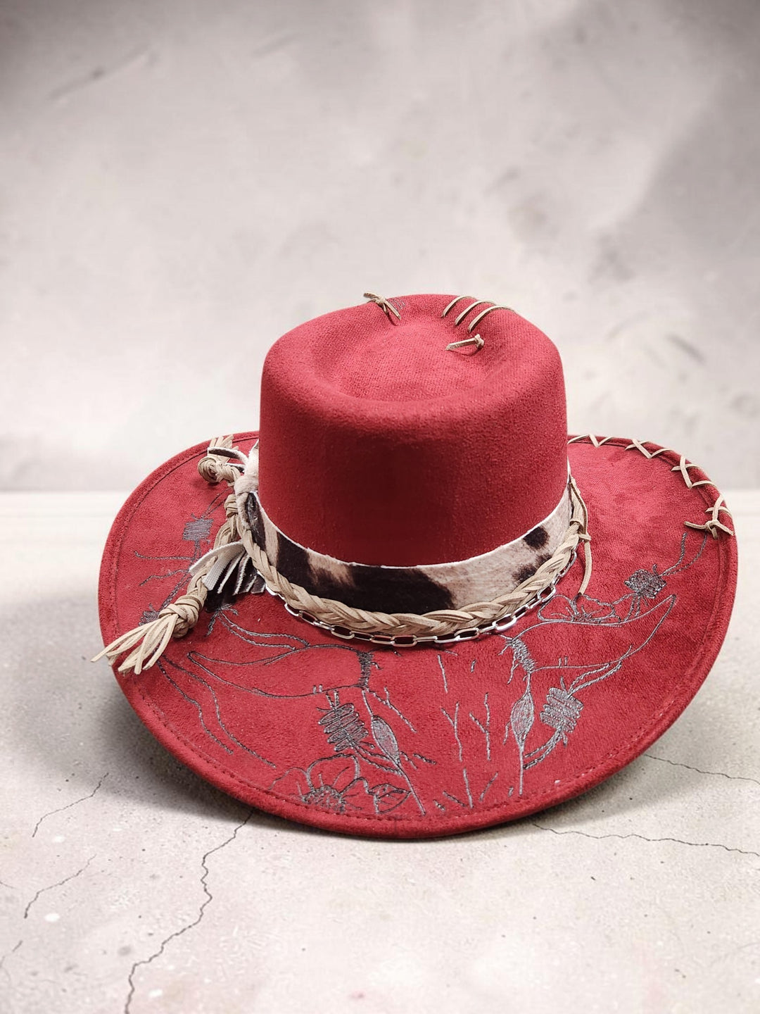 The Crimson Wildflower Vegan Suede Hat - 813