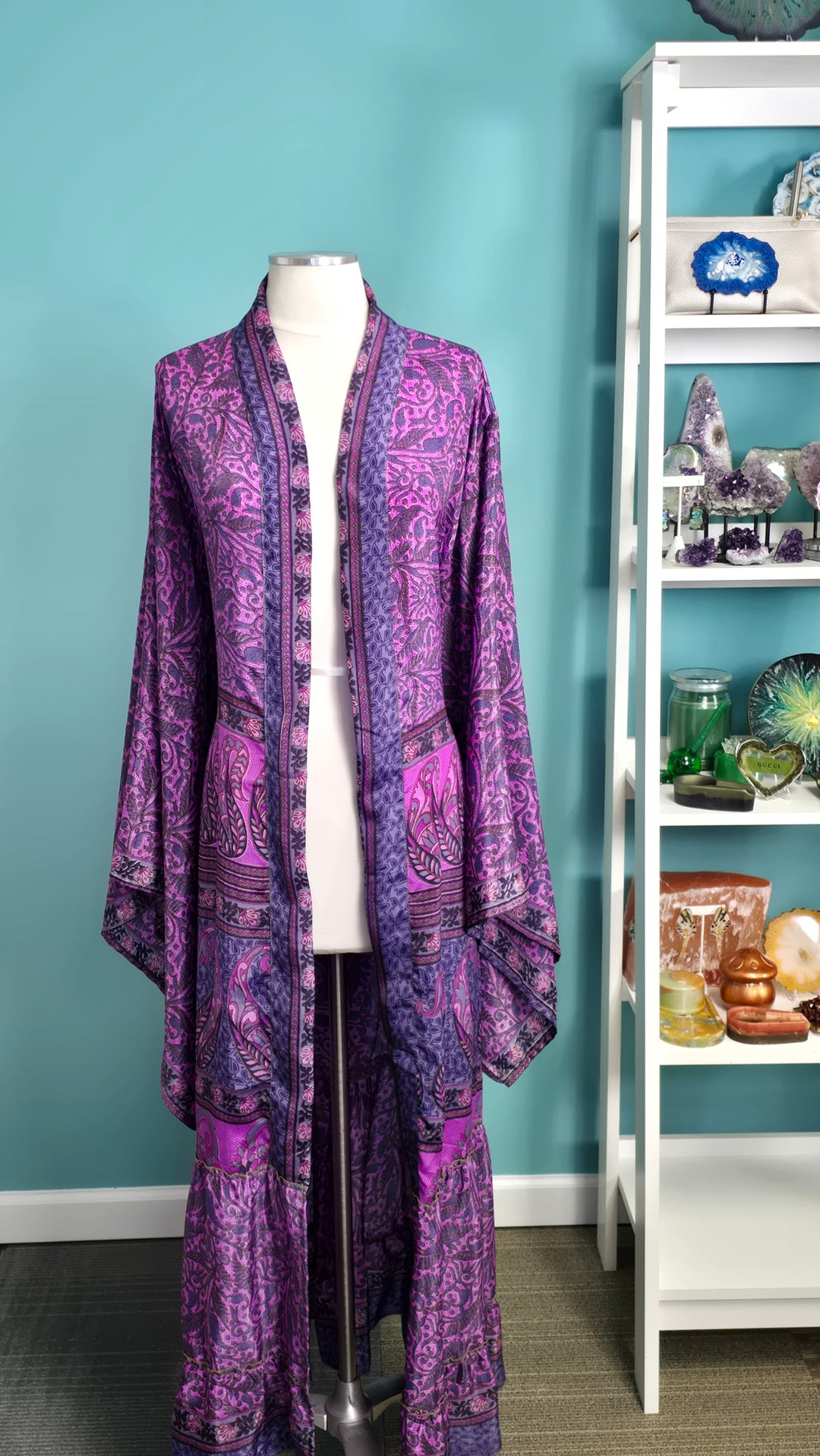 The Shades of Purple Vintage Sari Silk Kimono