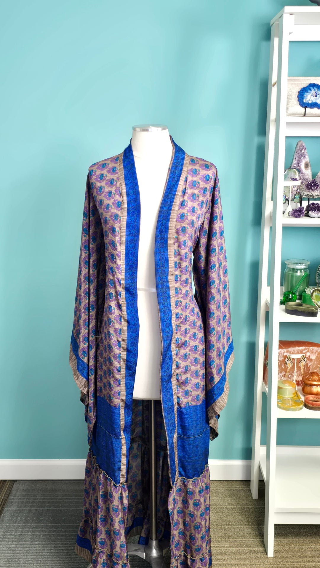 The Blueberry Vintage Sari Silk Kimono