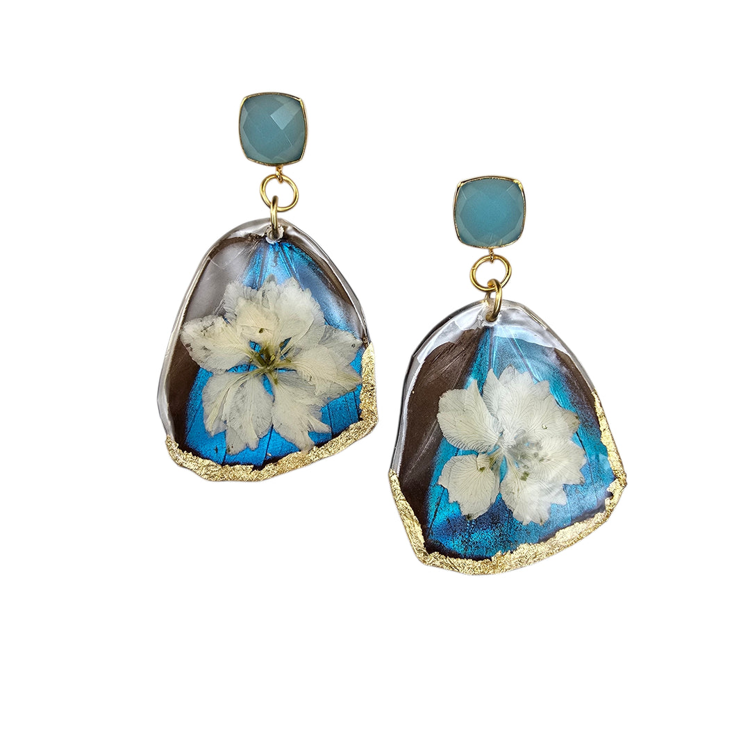 The Ocean Blue Morpho Flower Butterfly Post Earrings Collection
