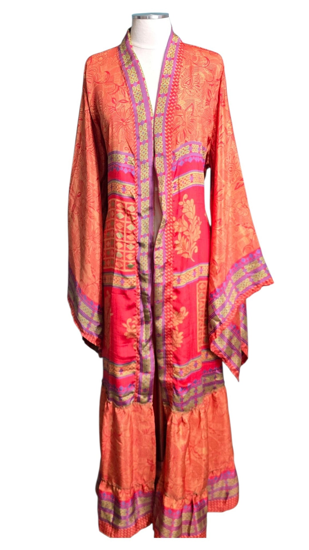The Sunset Serenade Vintage Sari Silk Kimono-117