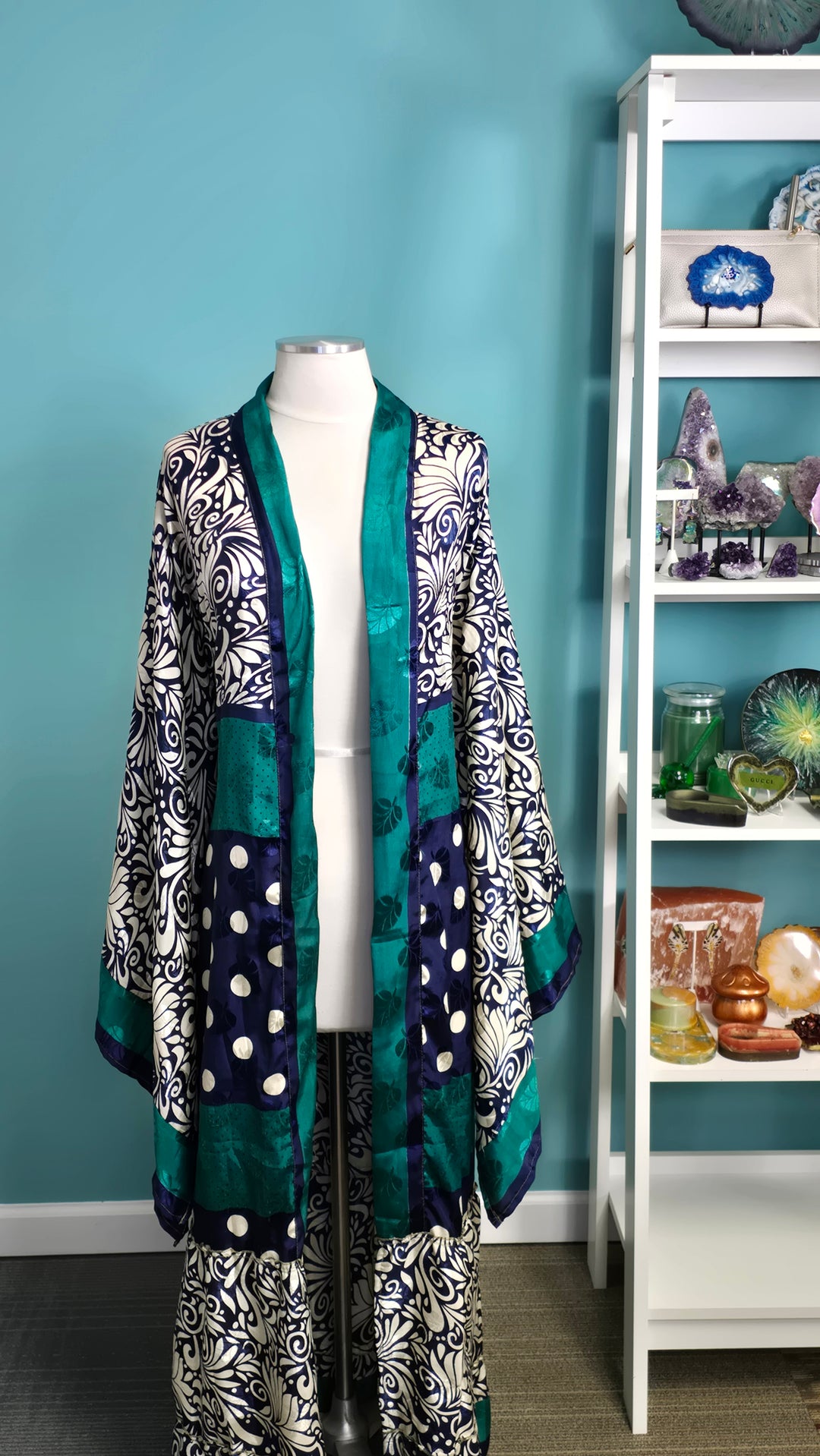 The Teal Green Vintage Sari Silk Kimono