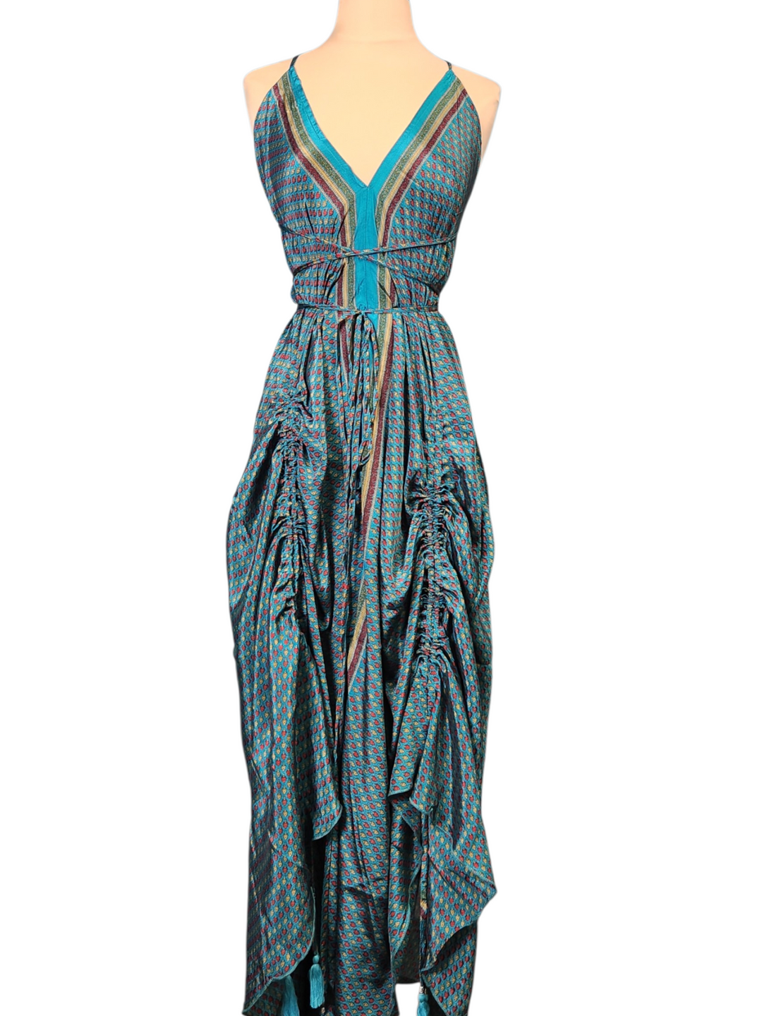 The Turquoise Tides Silk Vault Tulip Arm Short Kimono & Point Dress Set-222