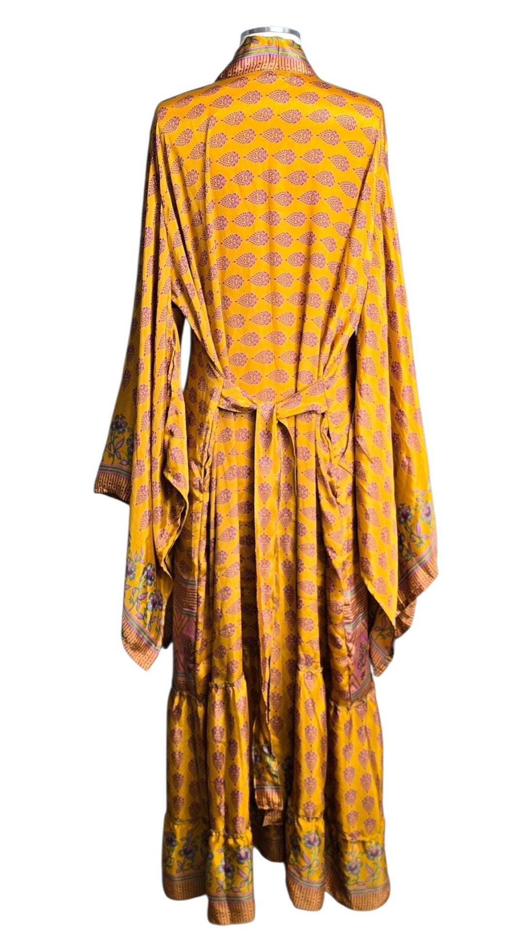 The Golden Ember Vintage Sari Silk Kimono-128