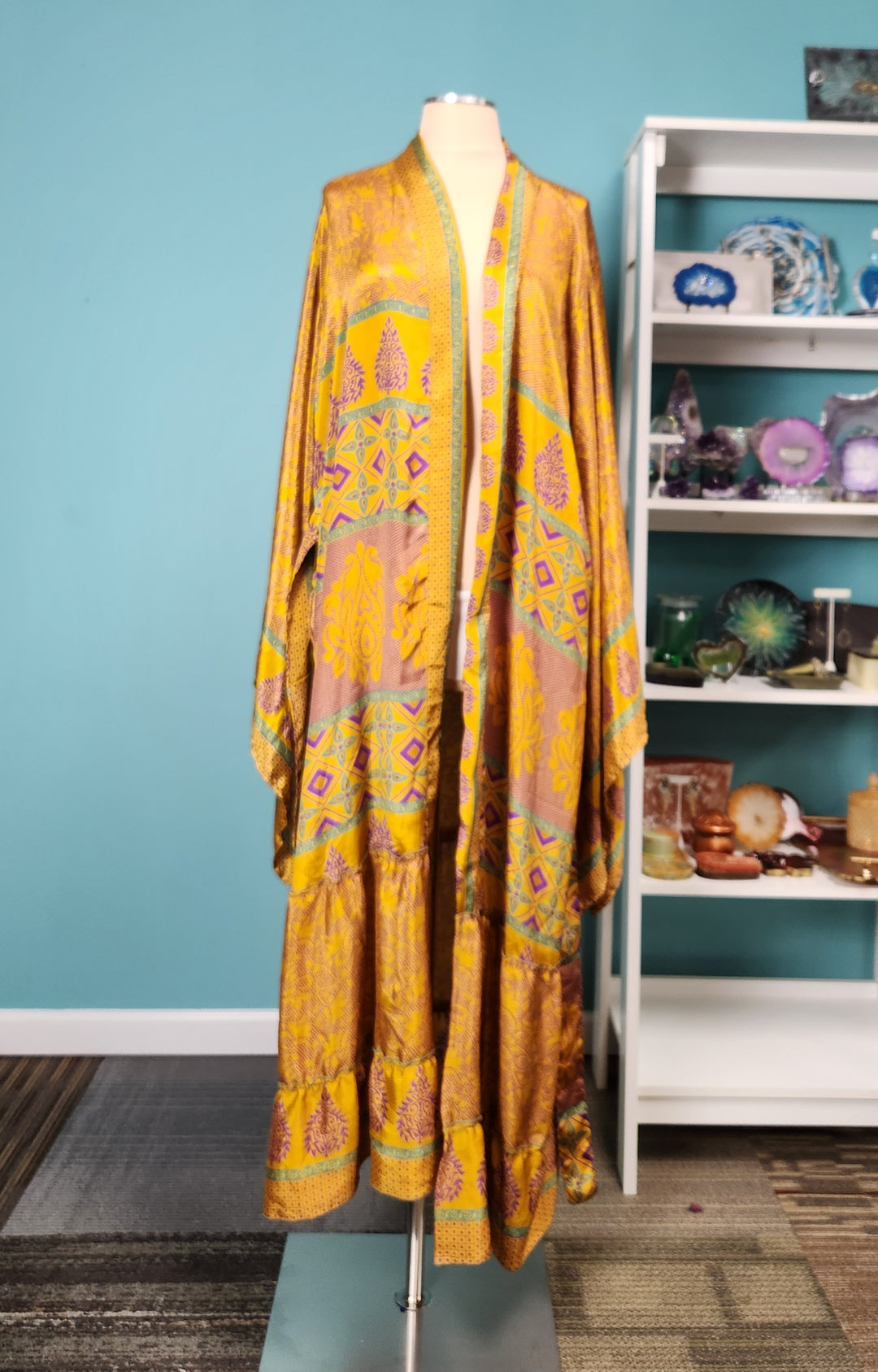 The Golden Solstice Sari Silk Kimono-132