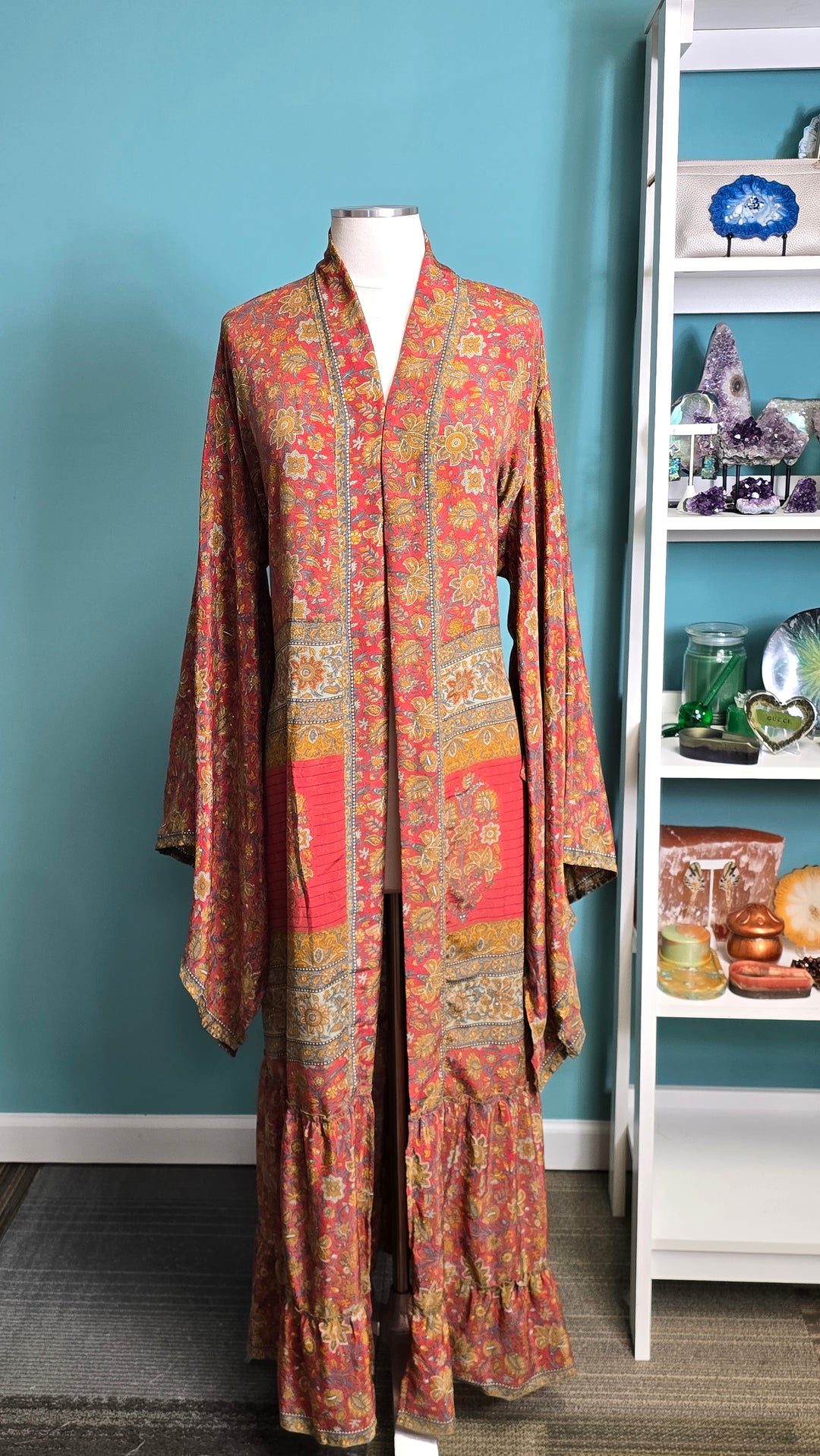 The Crimson Caravan Vintage Sari Silk Kimono
