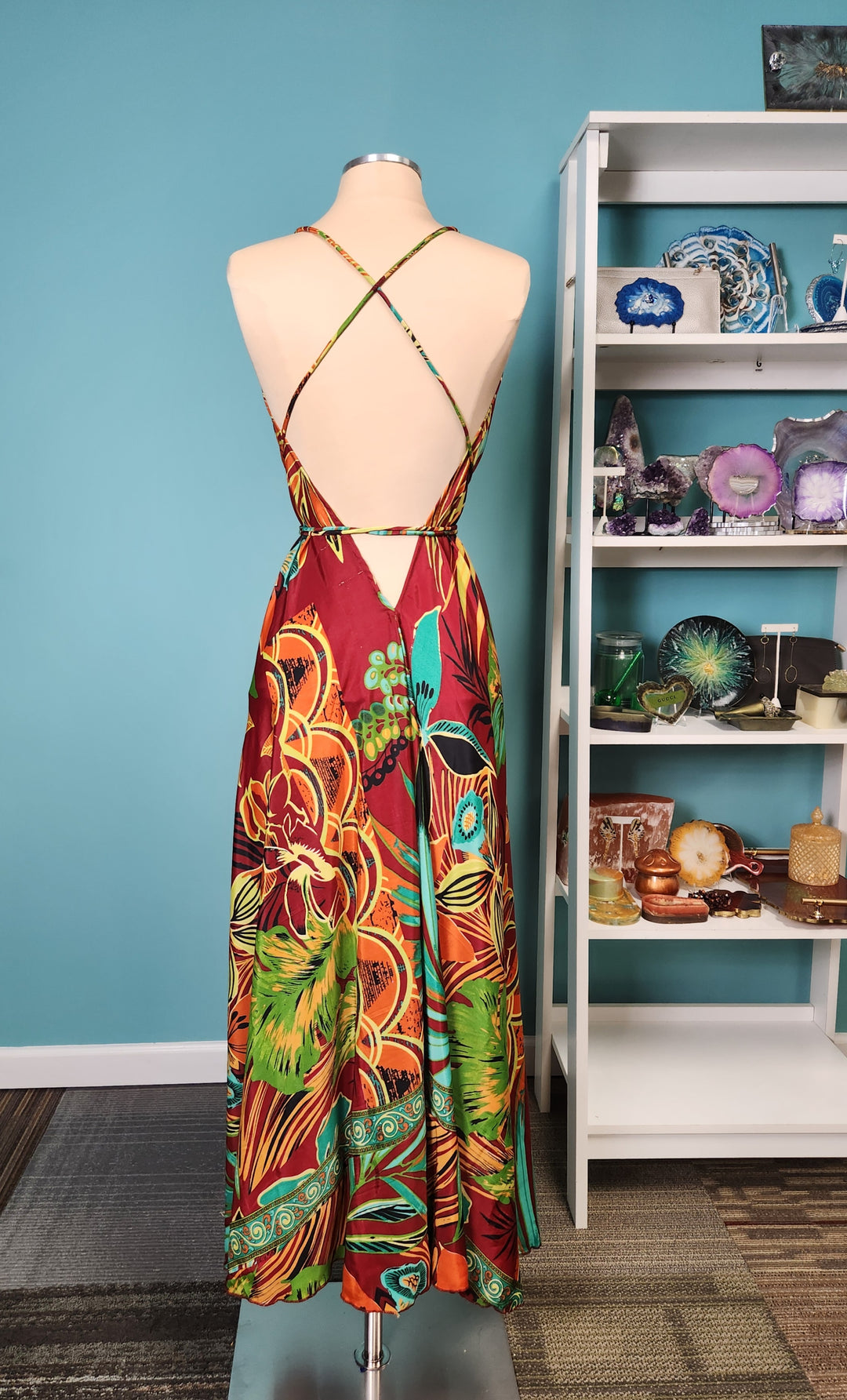 The Tropical Ember Silk Kimono & Point Dress Set
