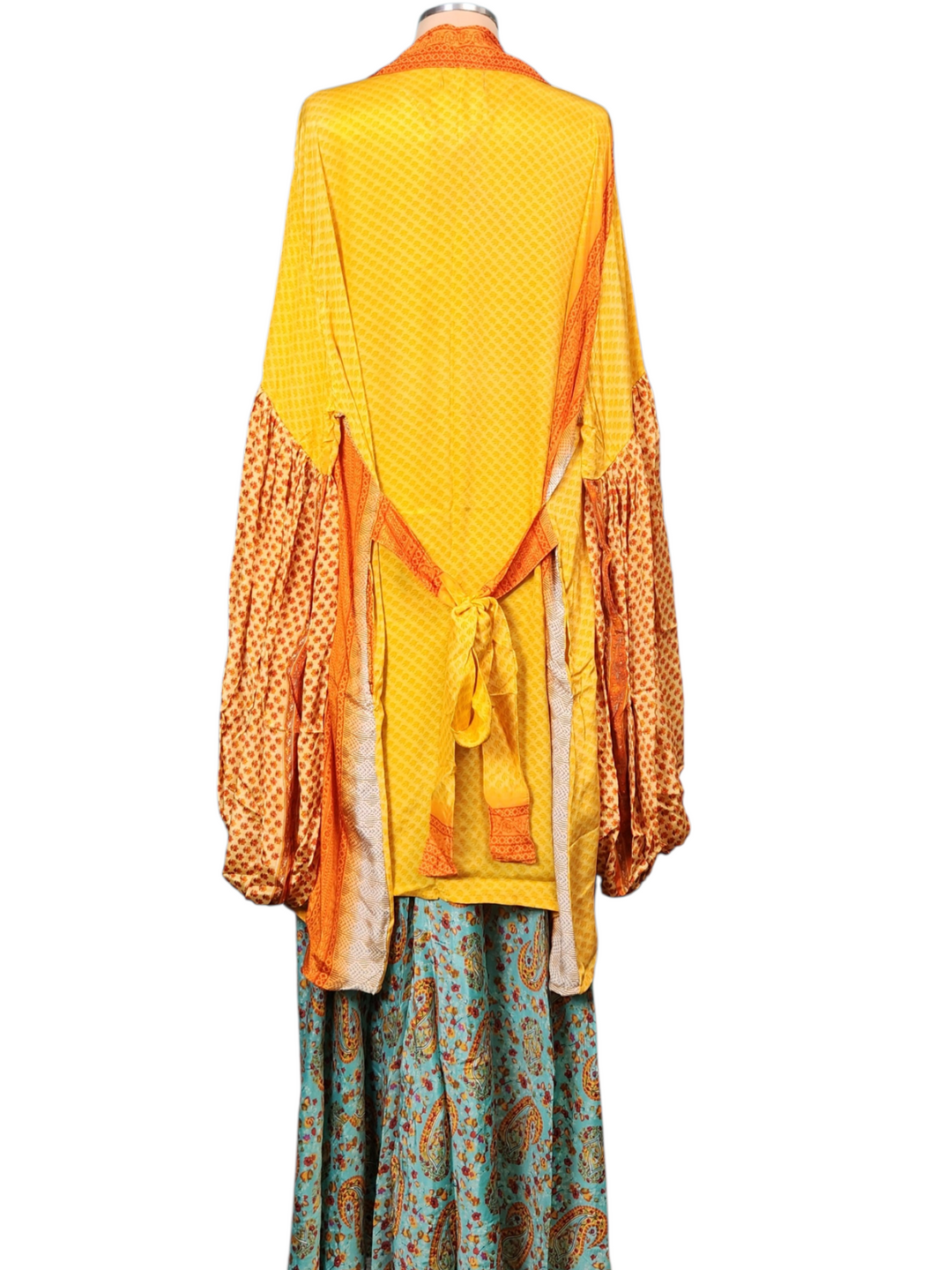 The Turquoise Sunrise Silk Vault Tulip Arm Short Kimono & Point Dress Set-217