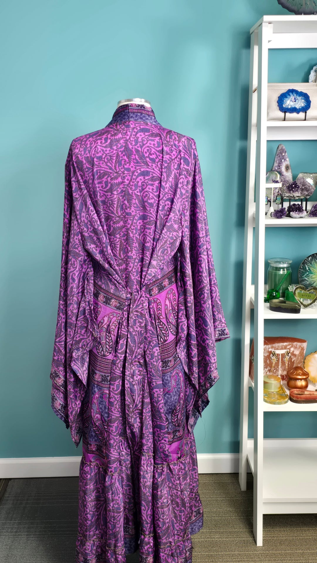The Shades of Purple Vintage Sari Silk Kimono
