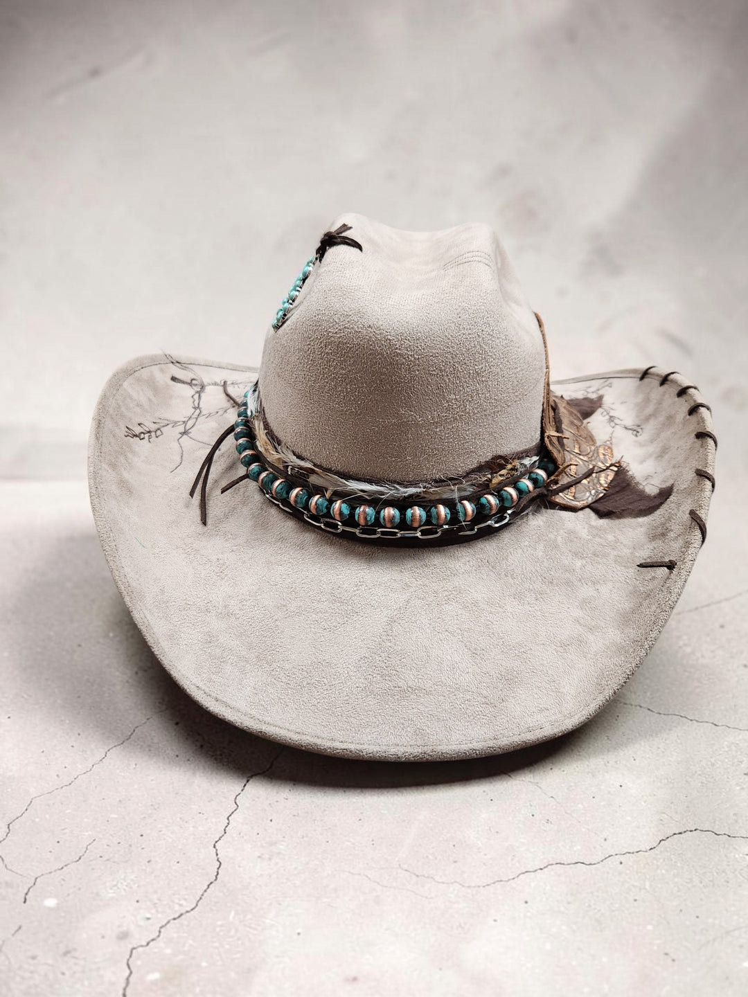 The Desert Feather Boho Vegan Suede Hat - 818