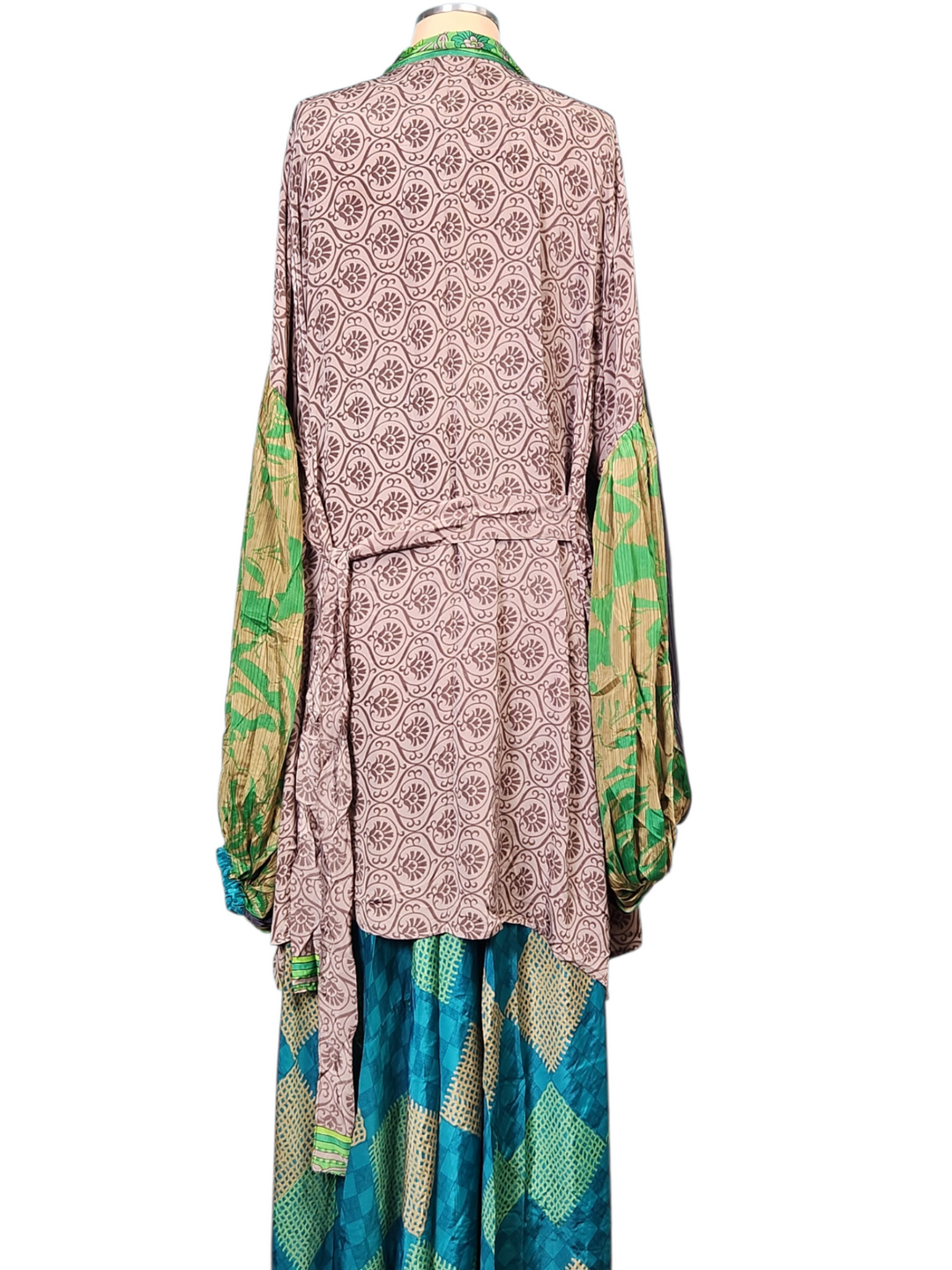 The Jade Mosaic Silk Vault Tulip Arm Short Kimono & Point Dress Set-220