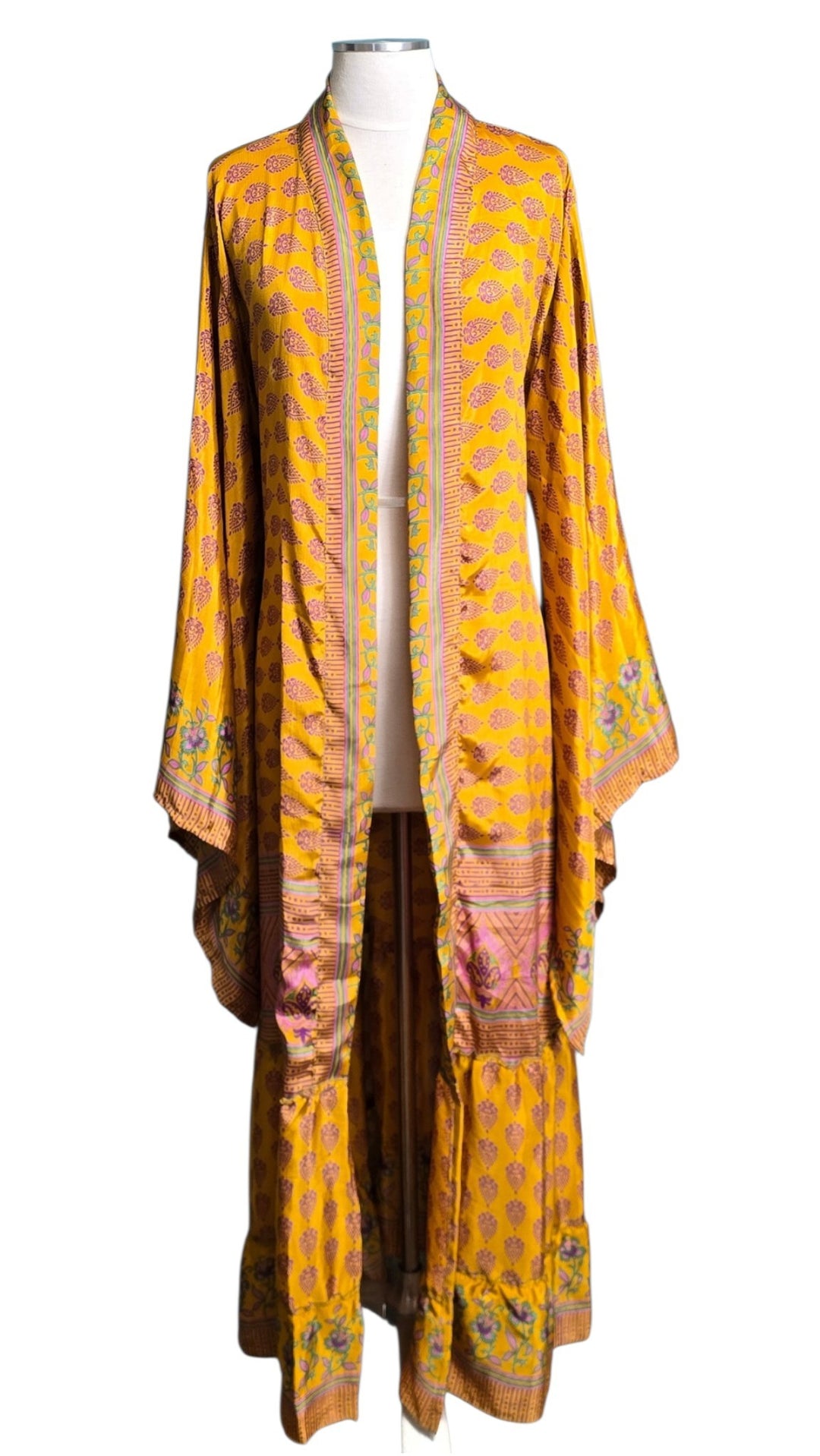 The Golden Ember Vintage Sari Silk Kimono-128