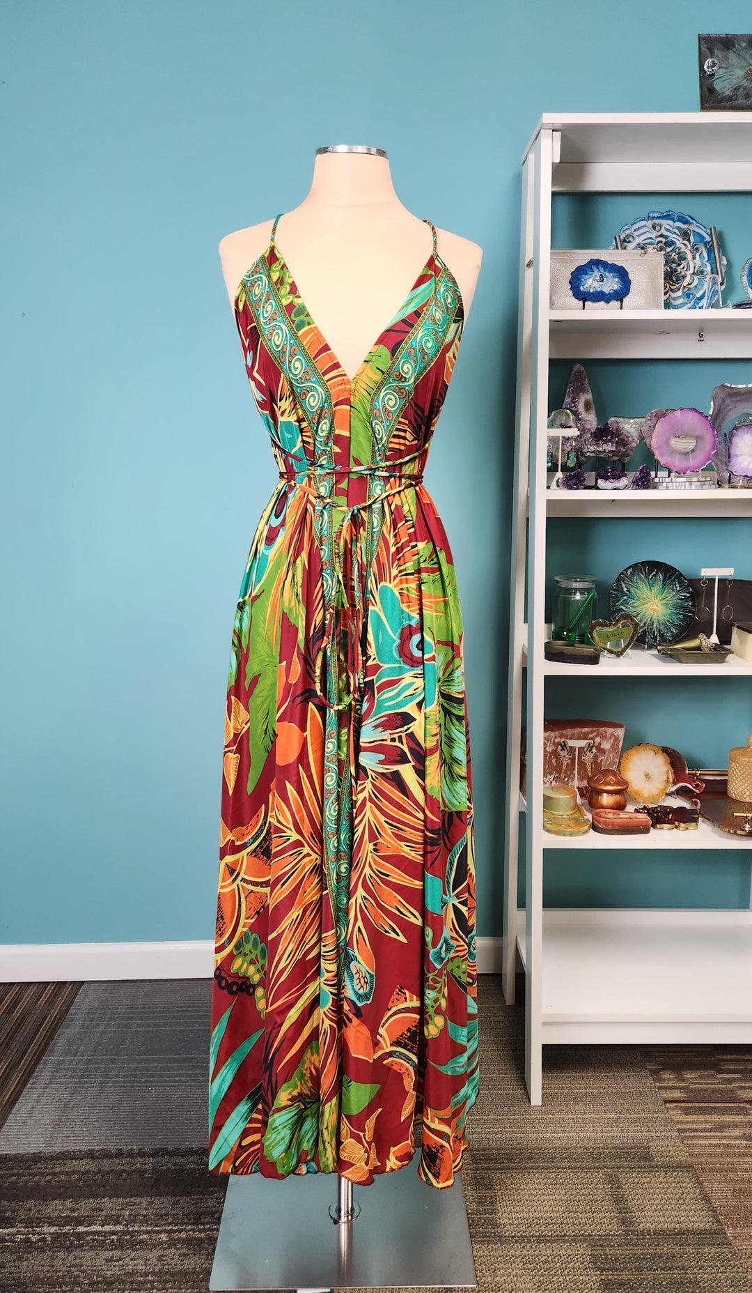 The Tropical Ember Silk Kimono & Point Dress Set