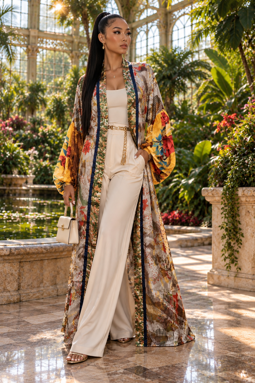 The Golden Garden Reverie Tulip Sleeve Long Kimono-146