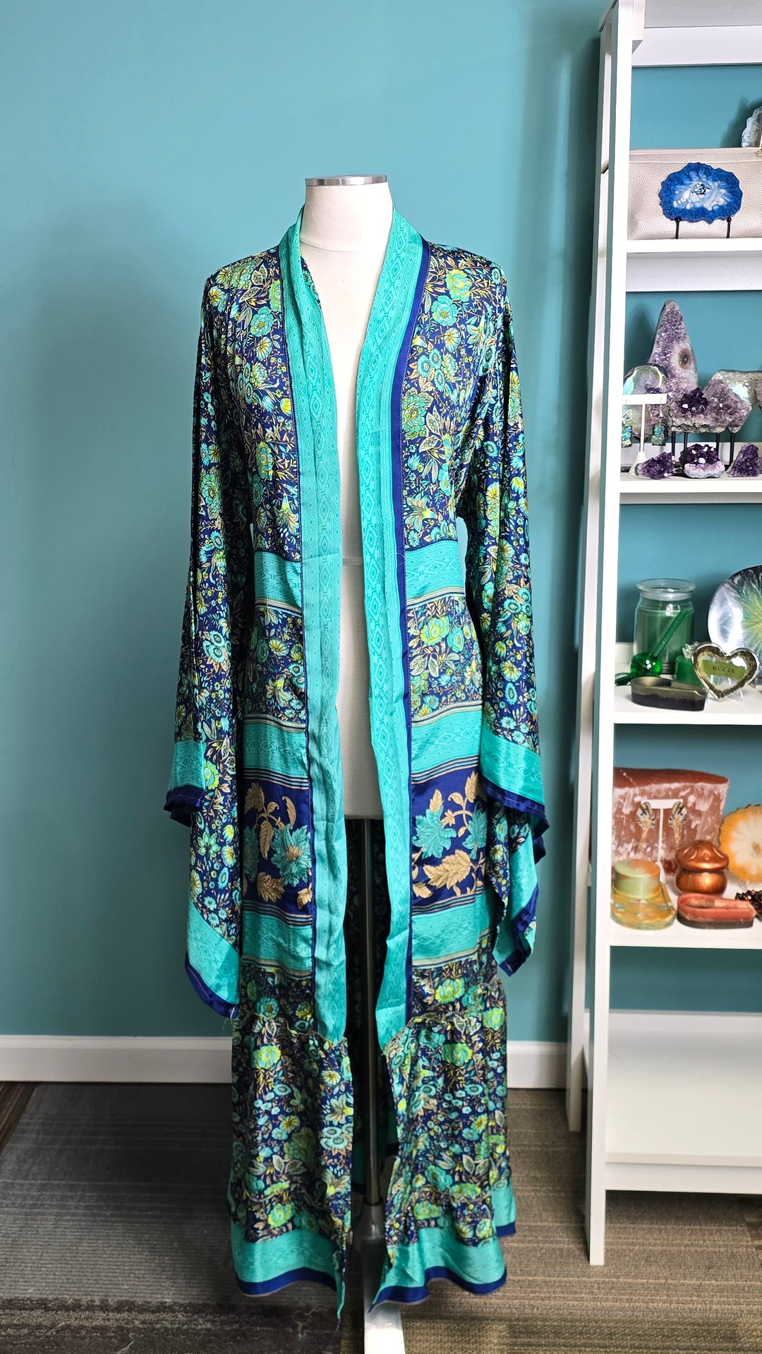 The Midnight Bloom Vintage Sari Silk Kimono