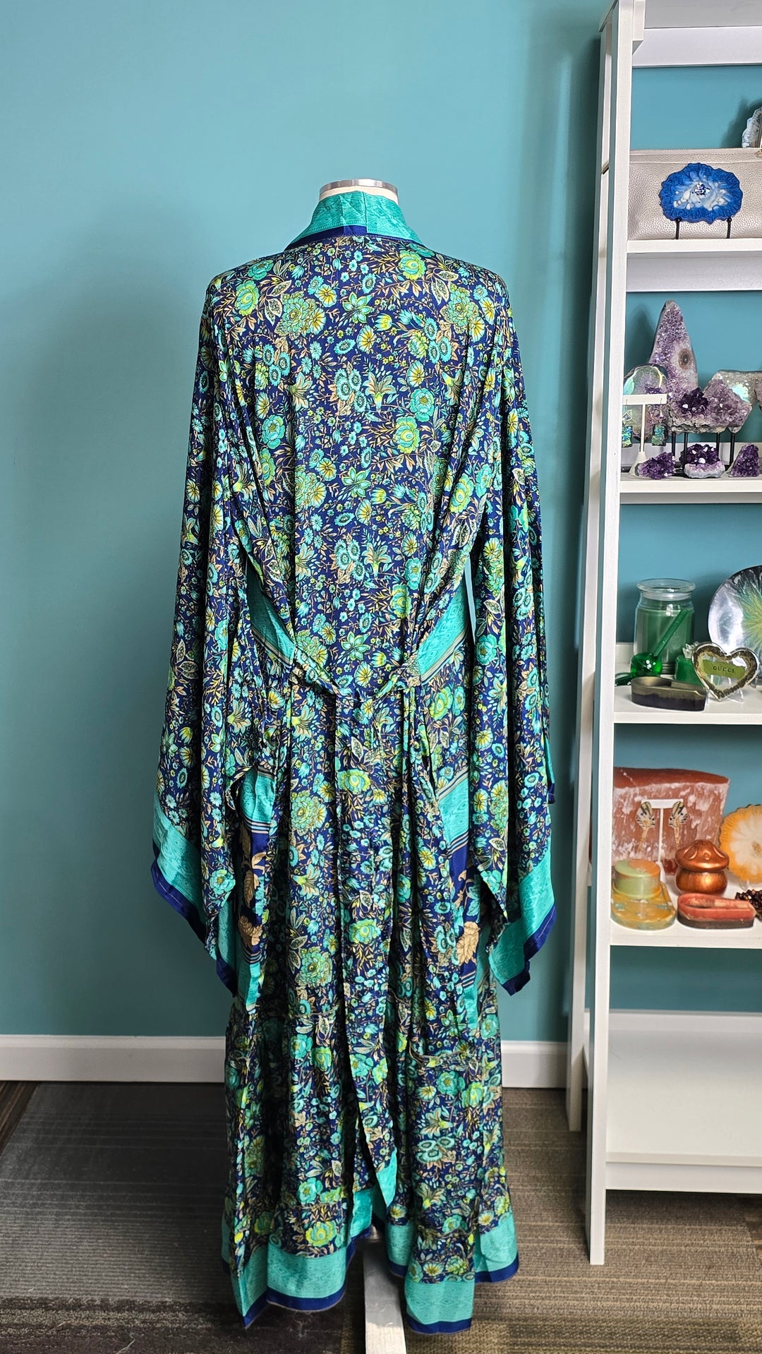 The Midnight Bloom Vintage Sari Silk Kimono