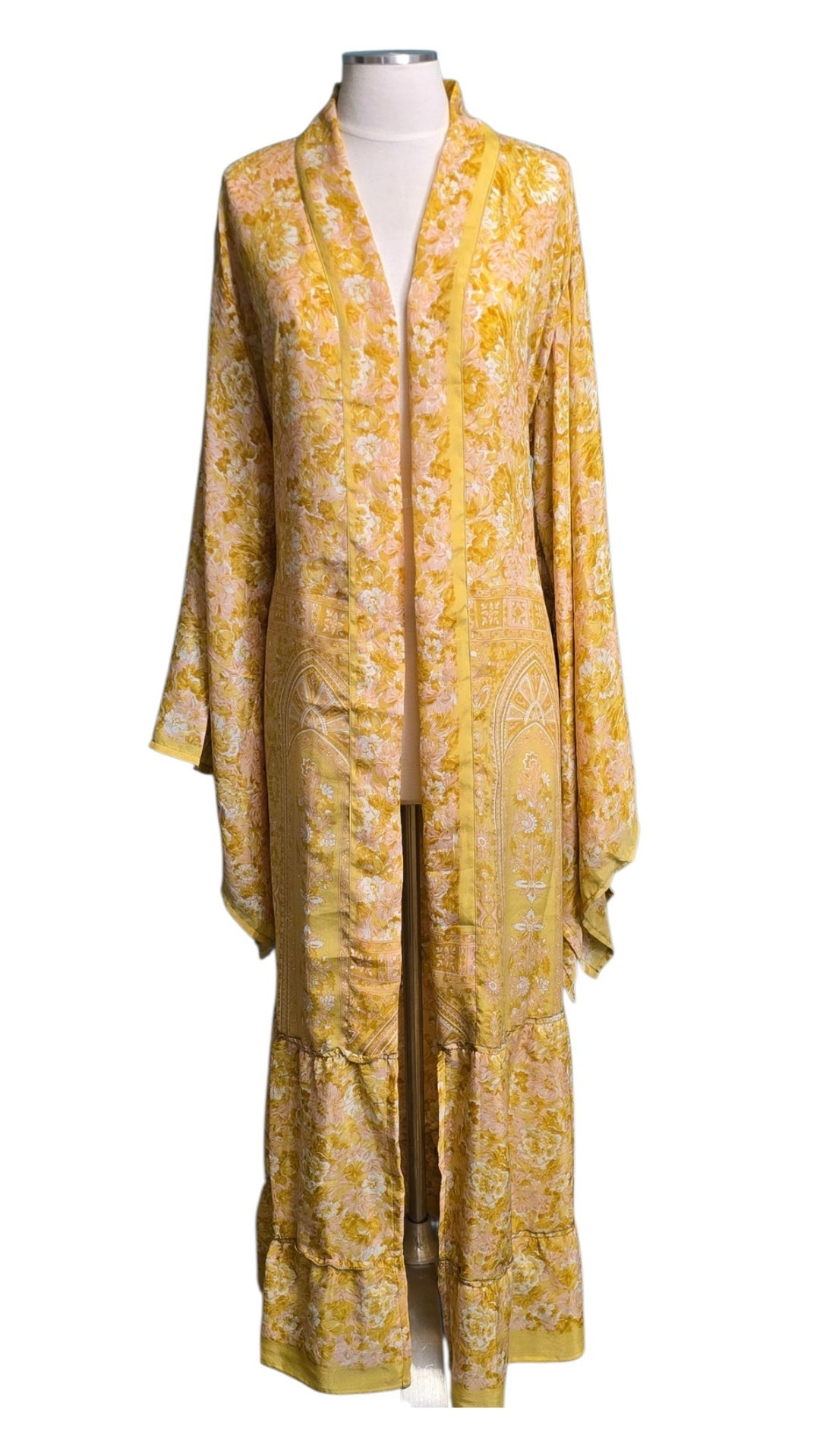 The Sunlit Petals Vintage Sari Silk Kimono-124