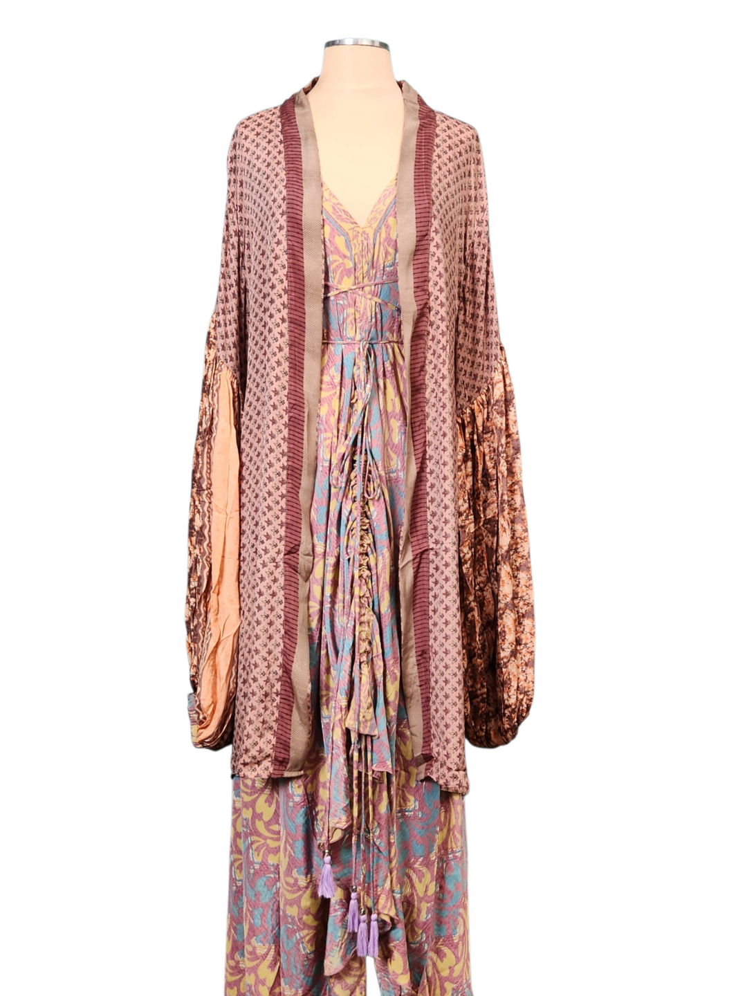 The Mauve Horizon Silk Vault Tulip Arm Short Kimono & Point Dress Set-214