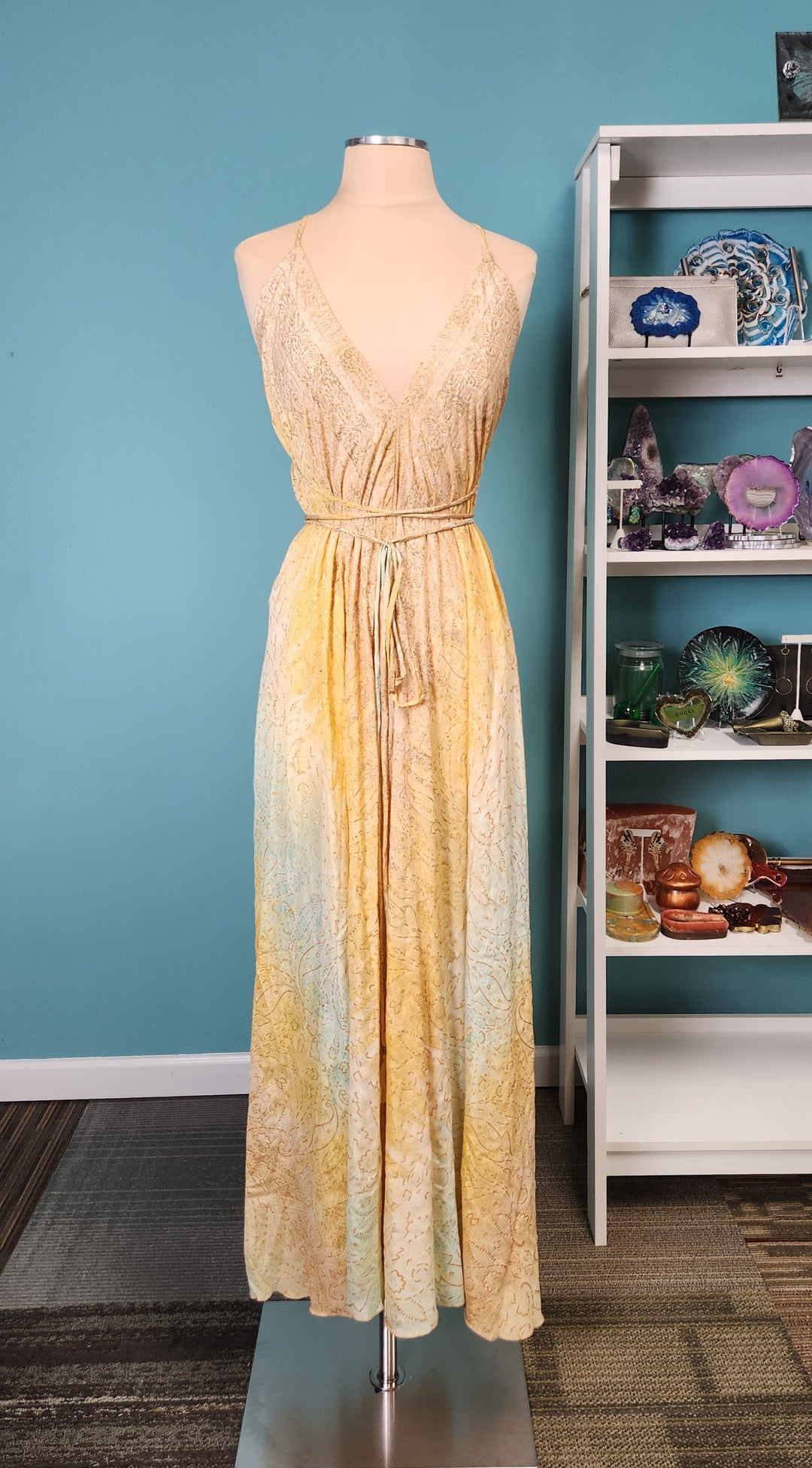 The Golden Serenity Silk Kimono & Point Dress Set - 205