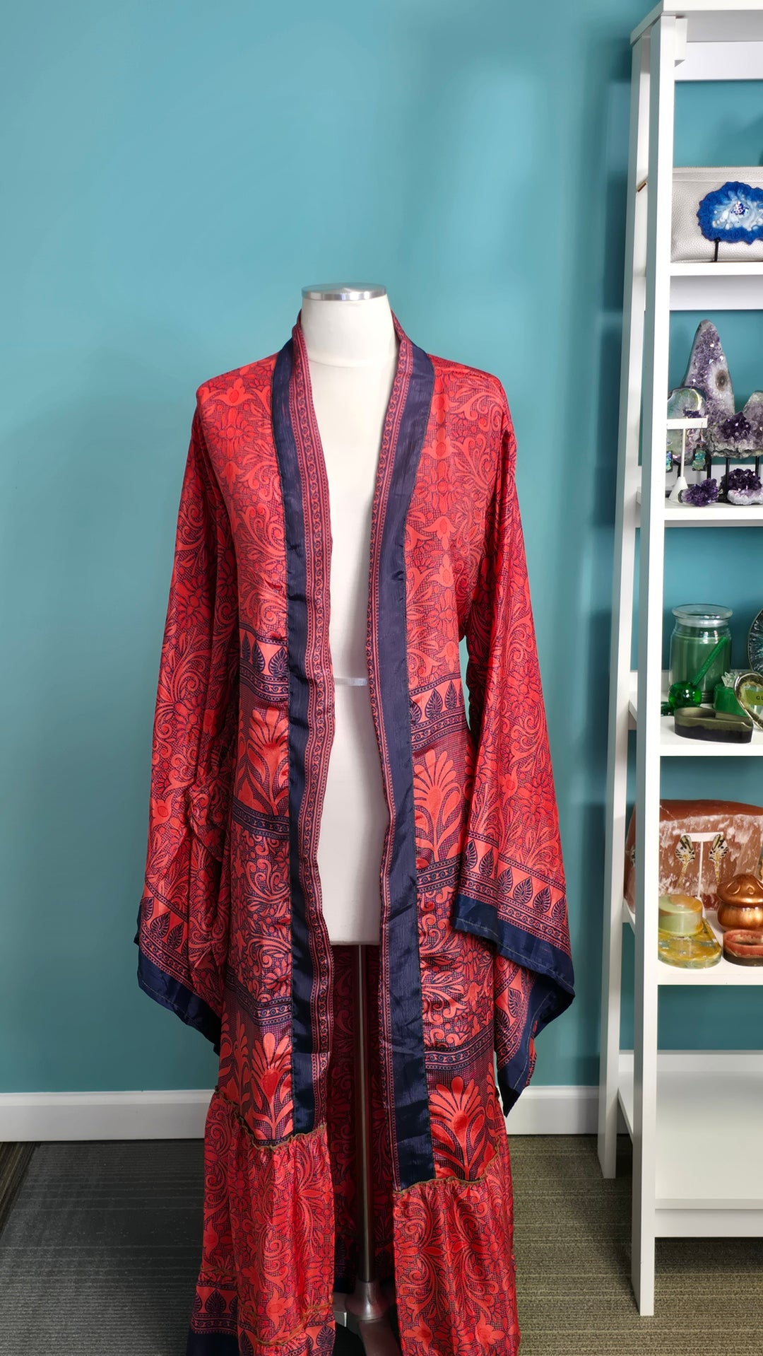 The Red Vintage Sari Silk Kimono