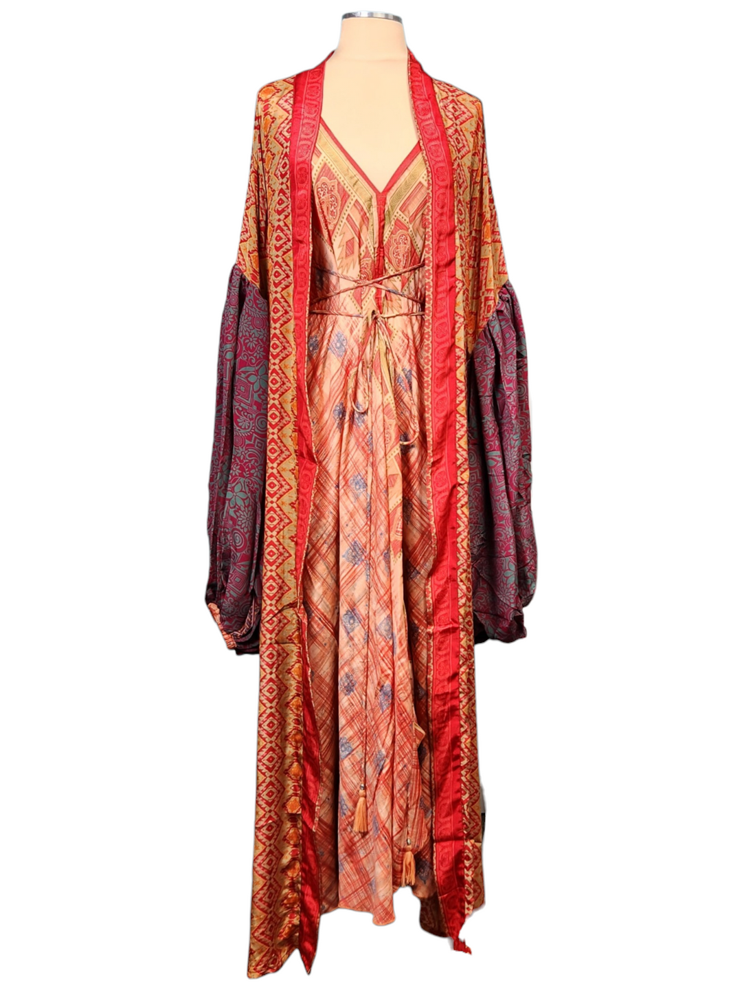 The Sunkissed Royalty Silk Vault Tulip Arm Long Kimono & Point Dress Set-238