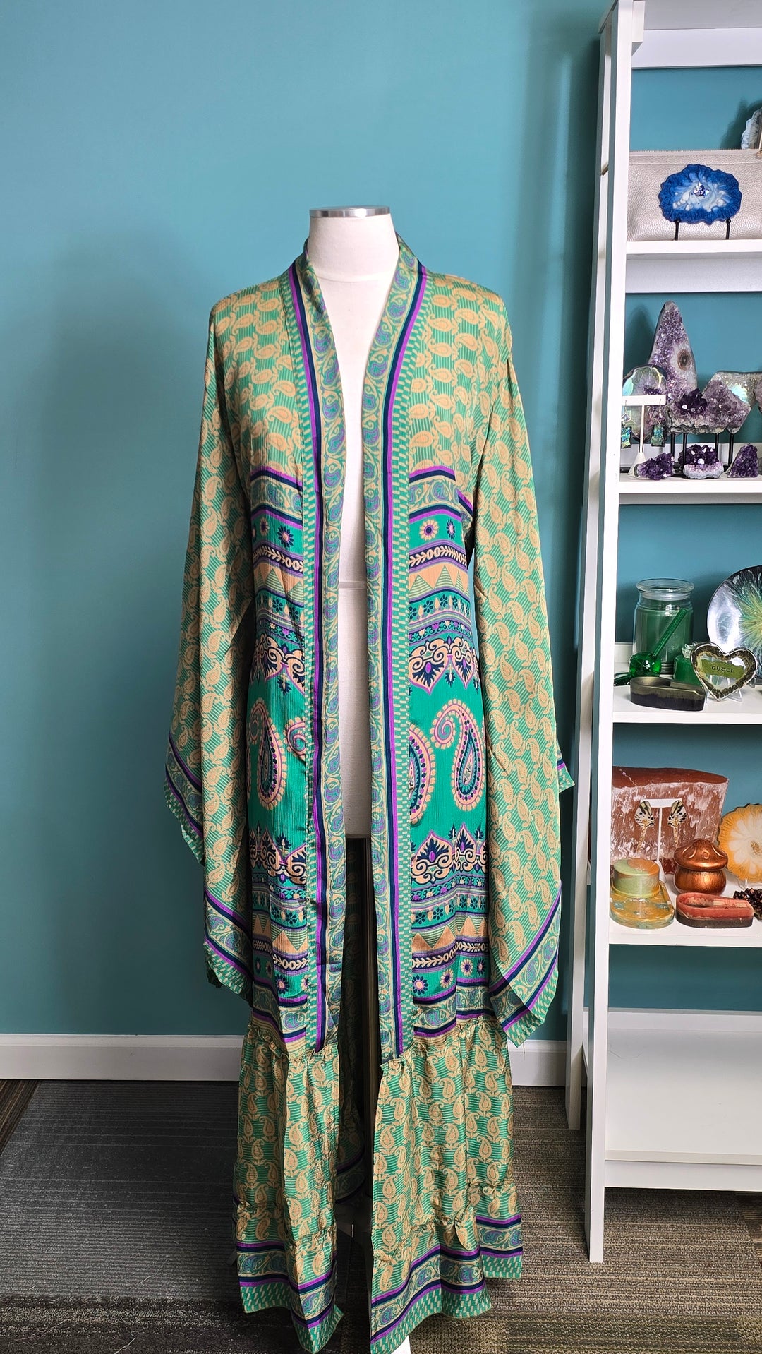 The Jade Mirage Vintage Sari Silk Kimono