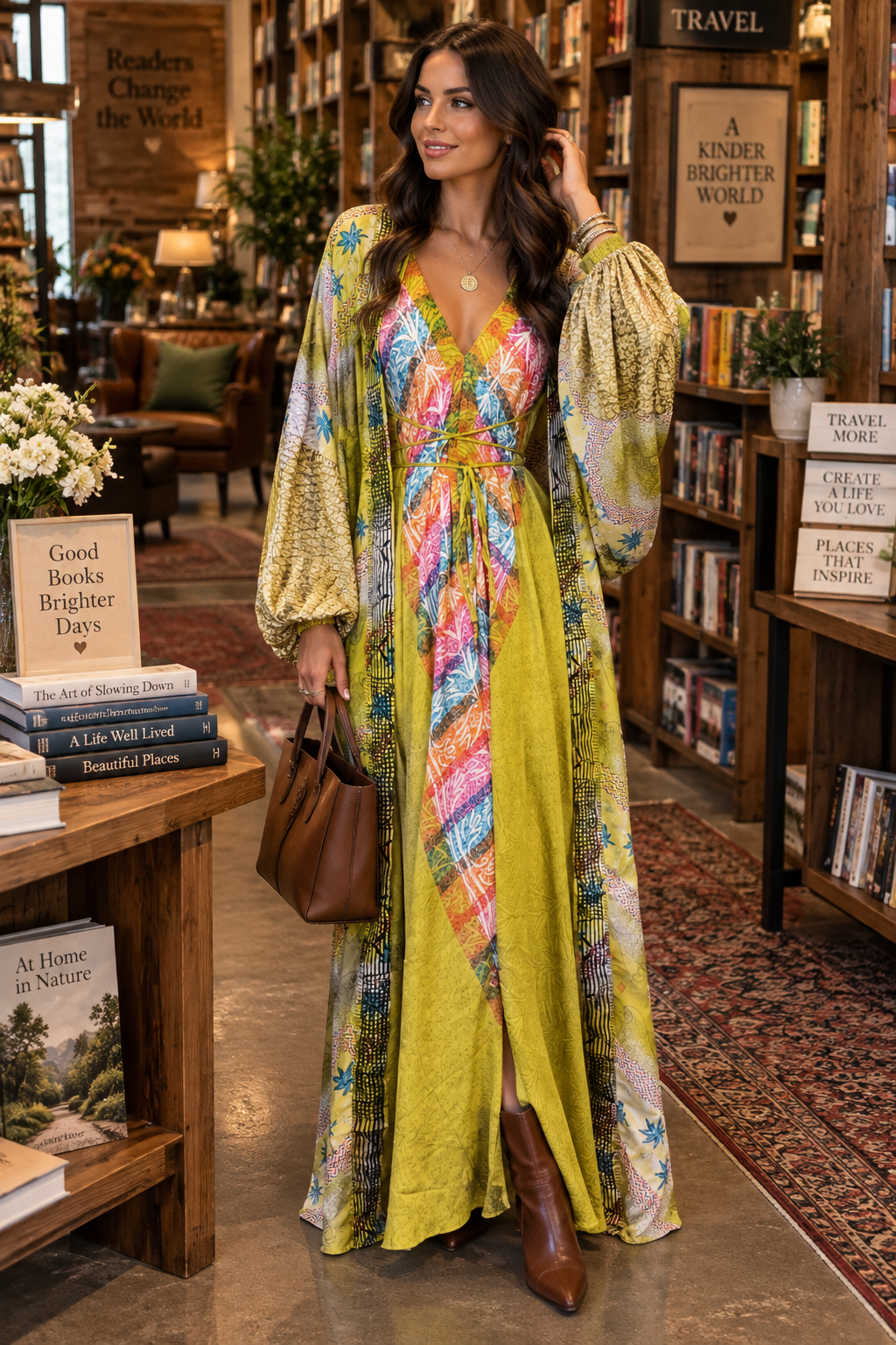 The Tropical Garden Silk Vault Tulip Arm Long Kimono & Point Dress Set-233