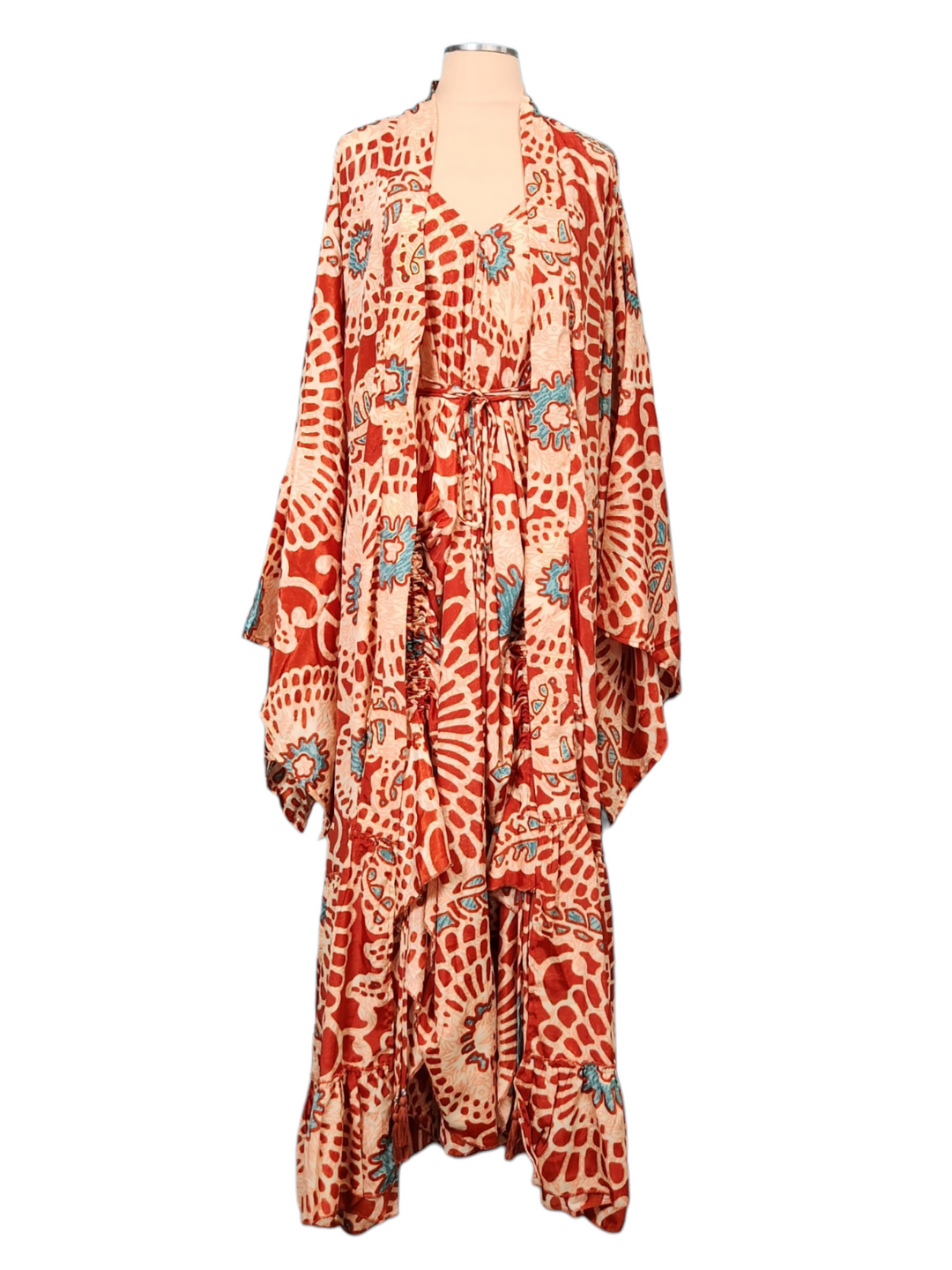 The Terracotta Oasis Kimono & Point Dress Set - 256