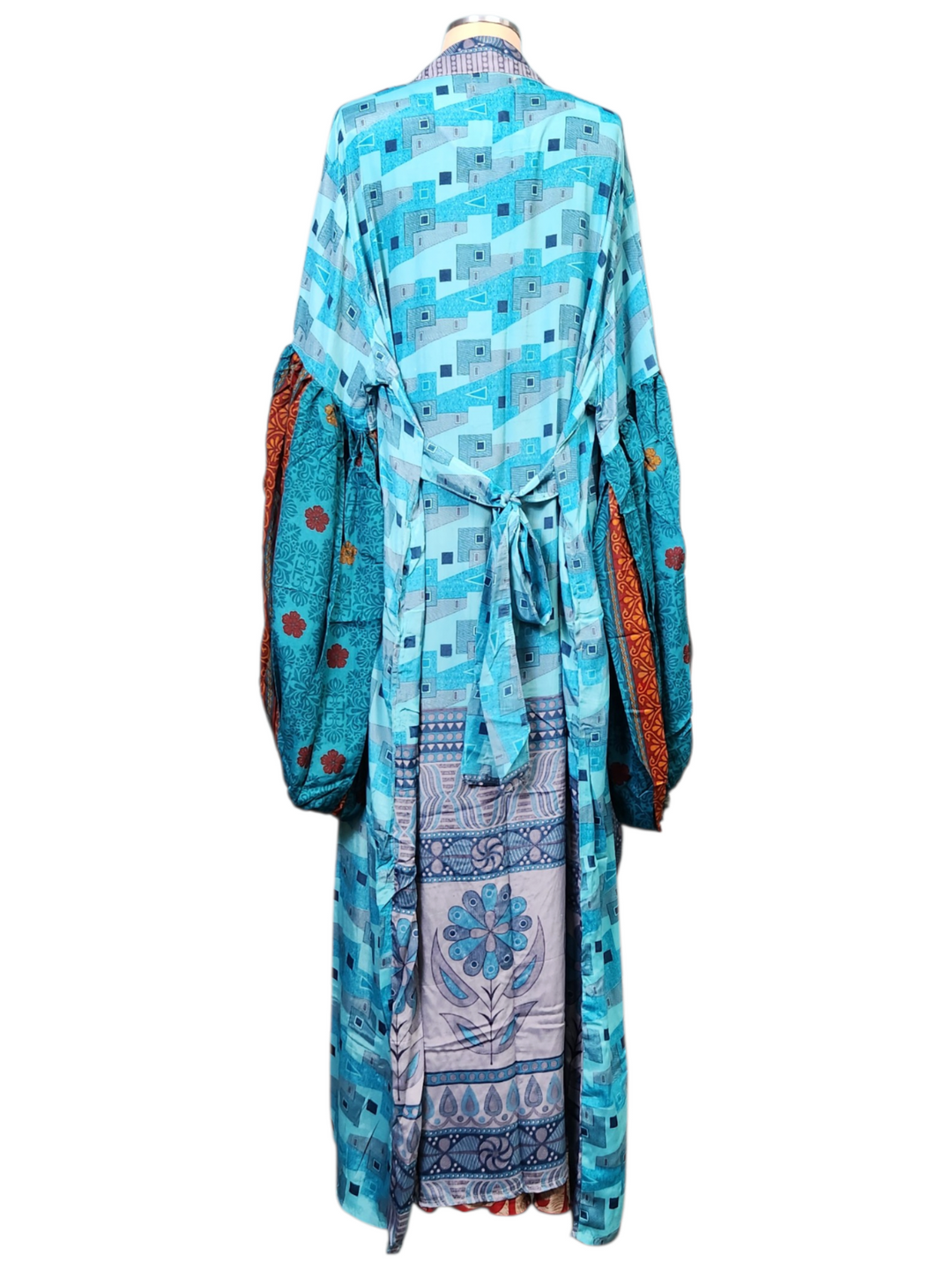 The Turquoise Crimson Dream Silk Vault Tulip Arm Long Kimono & Point Dress Set-236