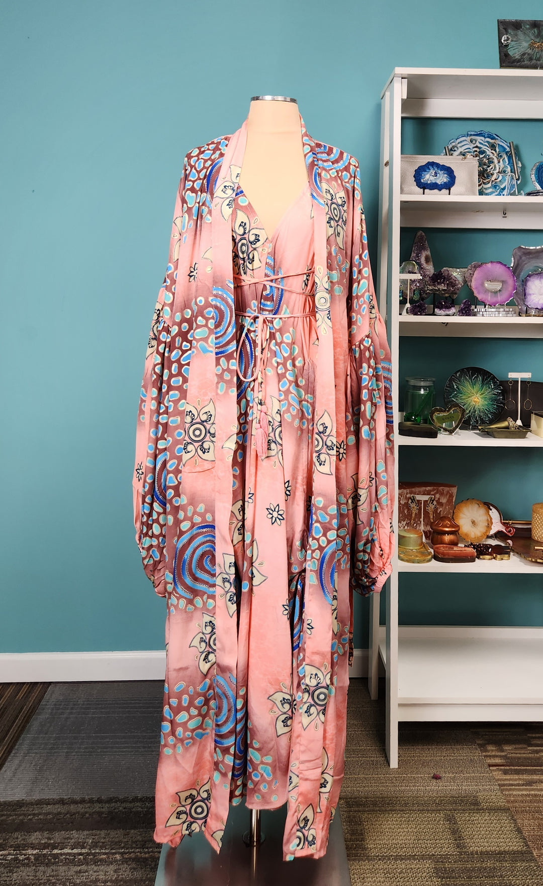 The Blush Oasis Silk Kimono & Point Dress Set - 209