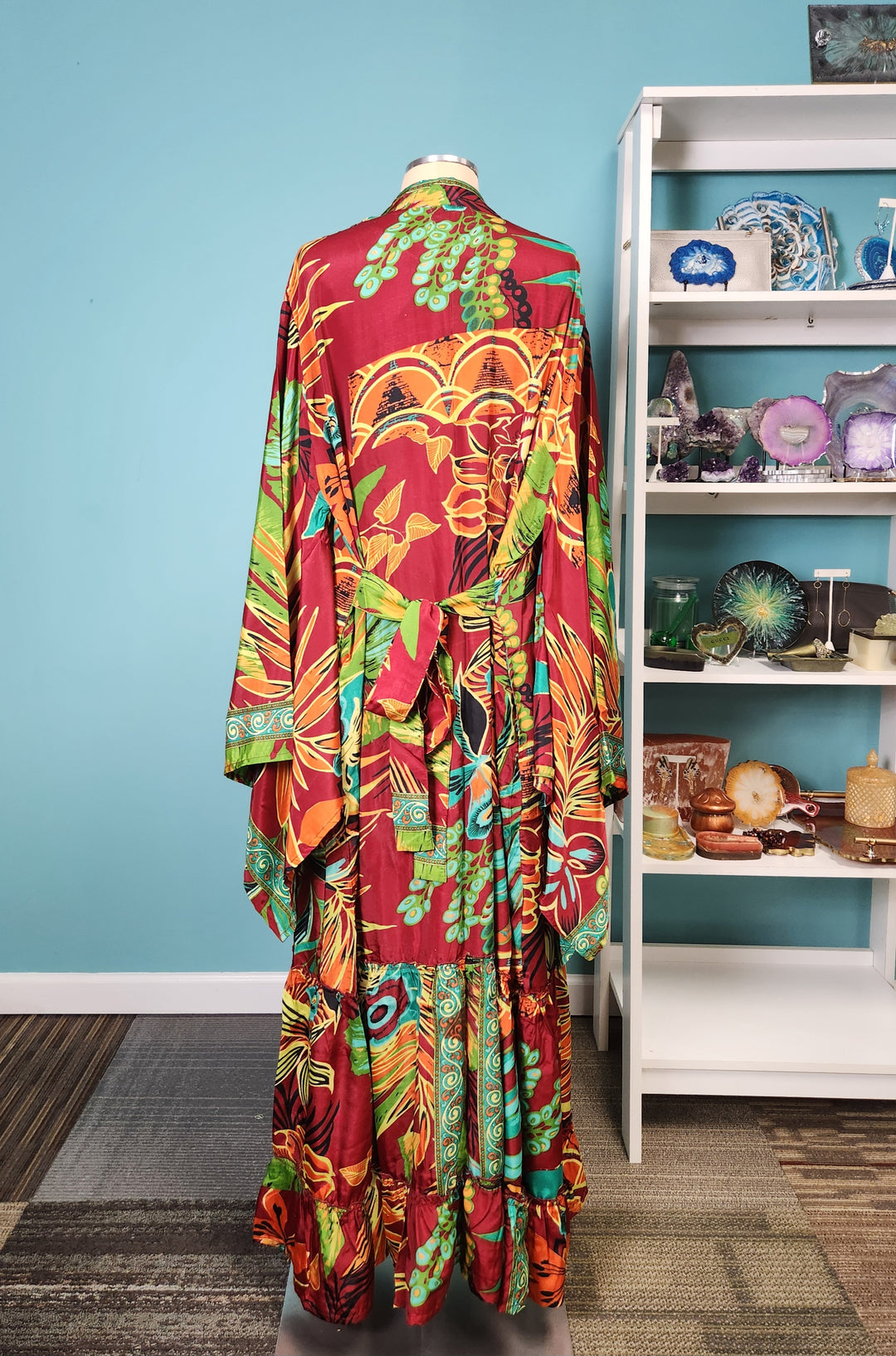 The Tropical Ember Silk Kimono & Point Dress Set