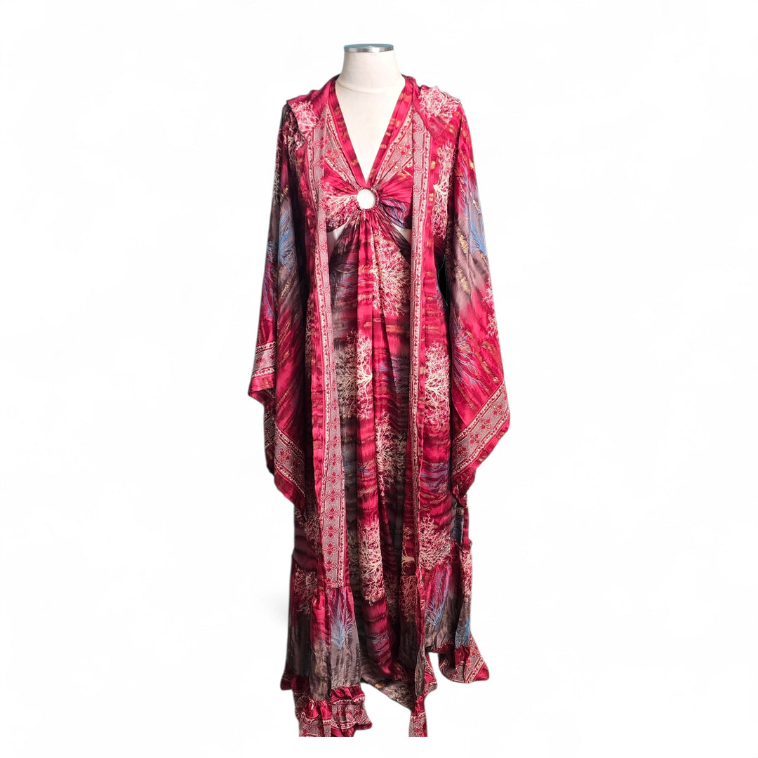 The Red TOL Keyhole Silk Kimono Dream Duster Dress Set