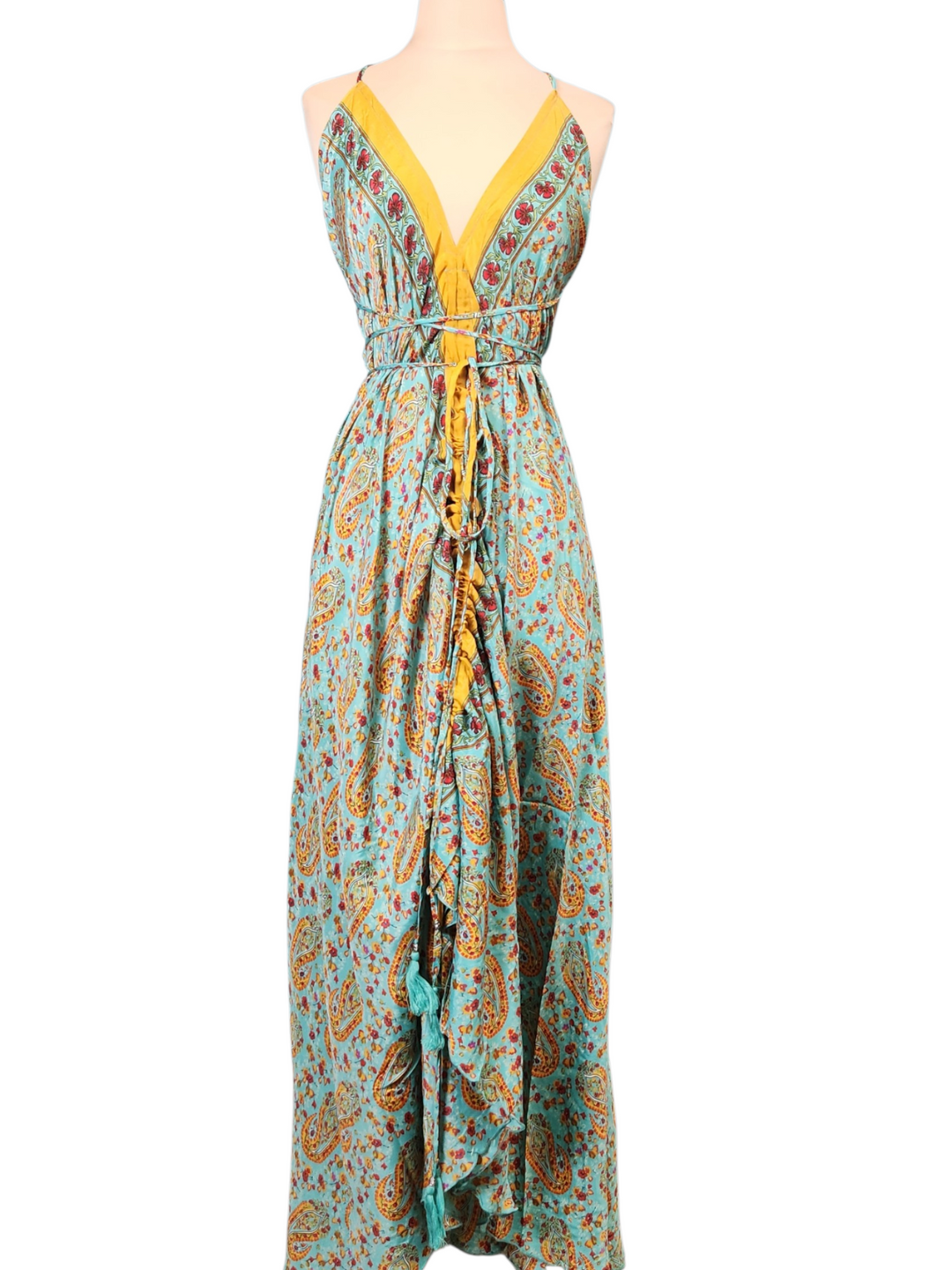 The Turquoise Sunrise Silk Vault Tulip Arm Short Kimono & Point Dress Set-217