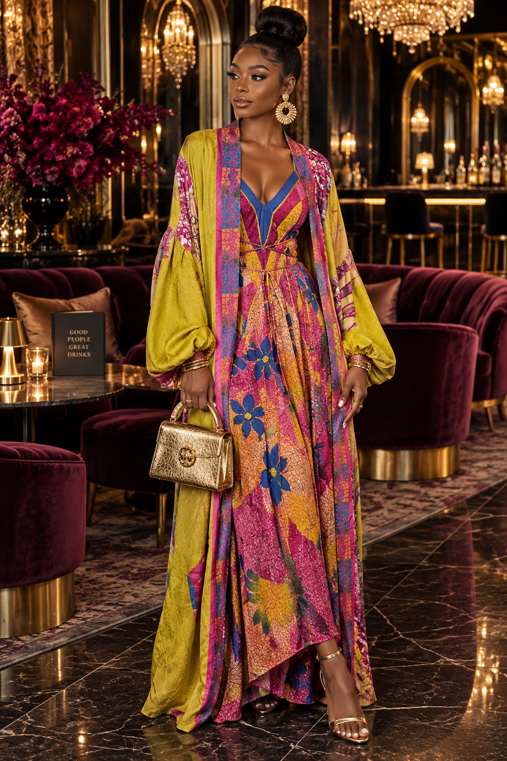 The Vibrant Muse Silk Vault Tulip Arm Long Kimono & Point Dress Set-239