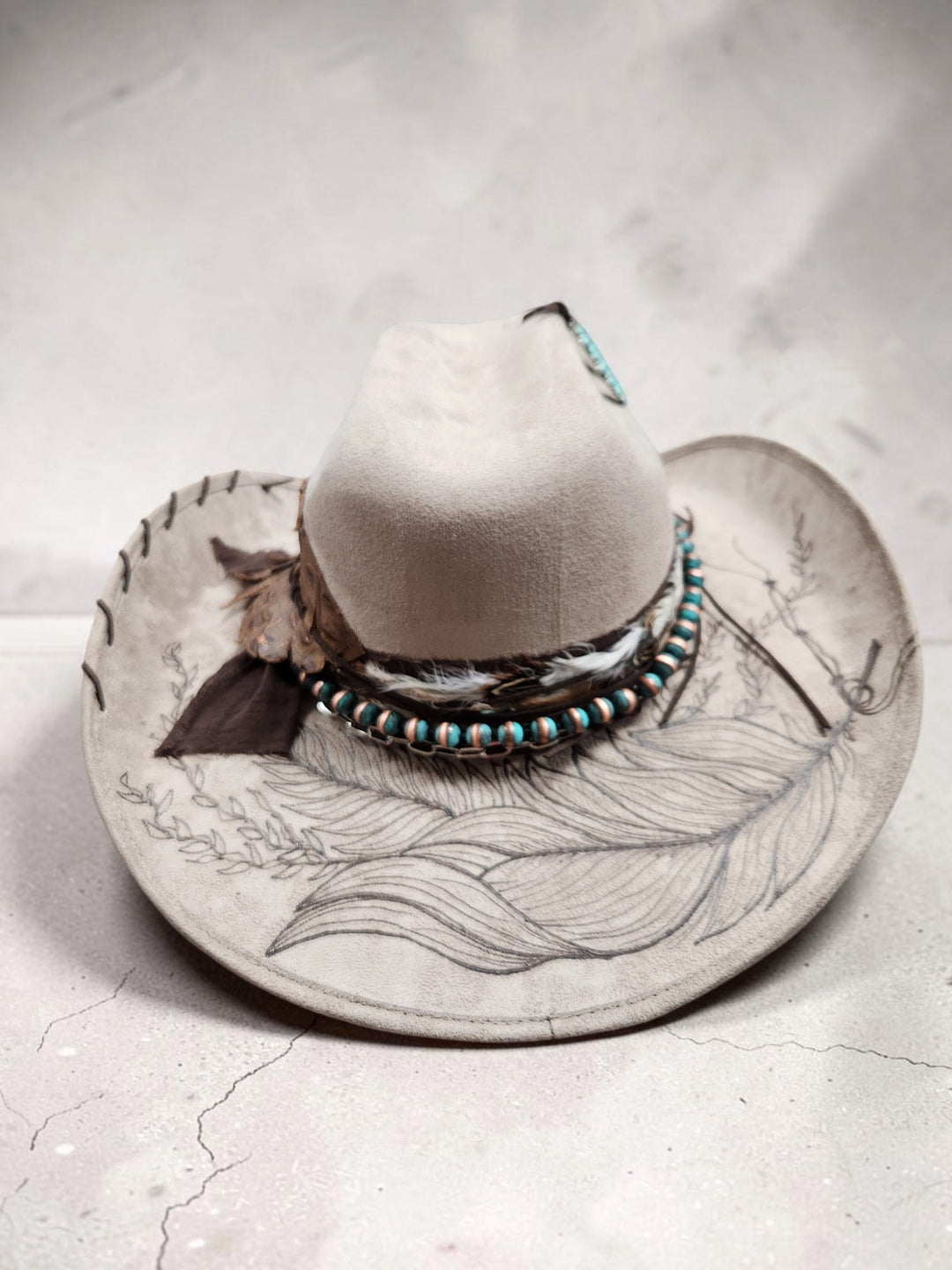 The Desert Feather Boho Vegan Suede Hat - 818