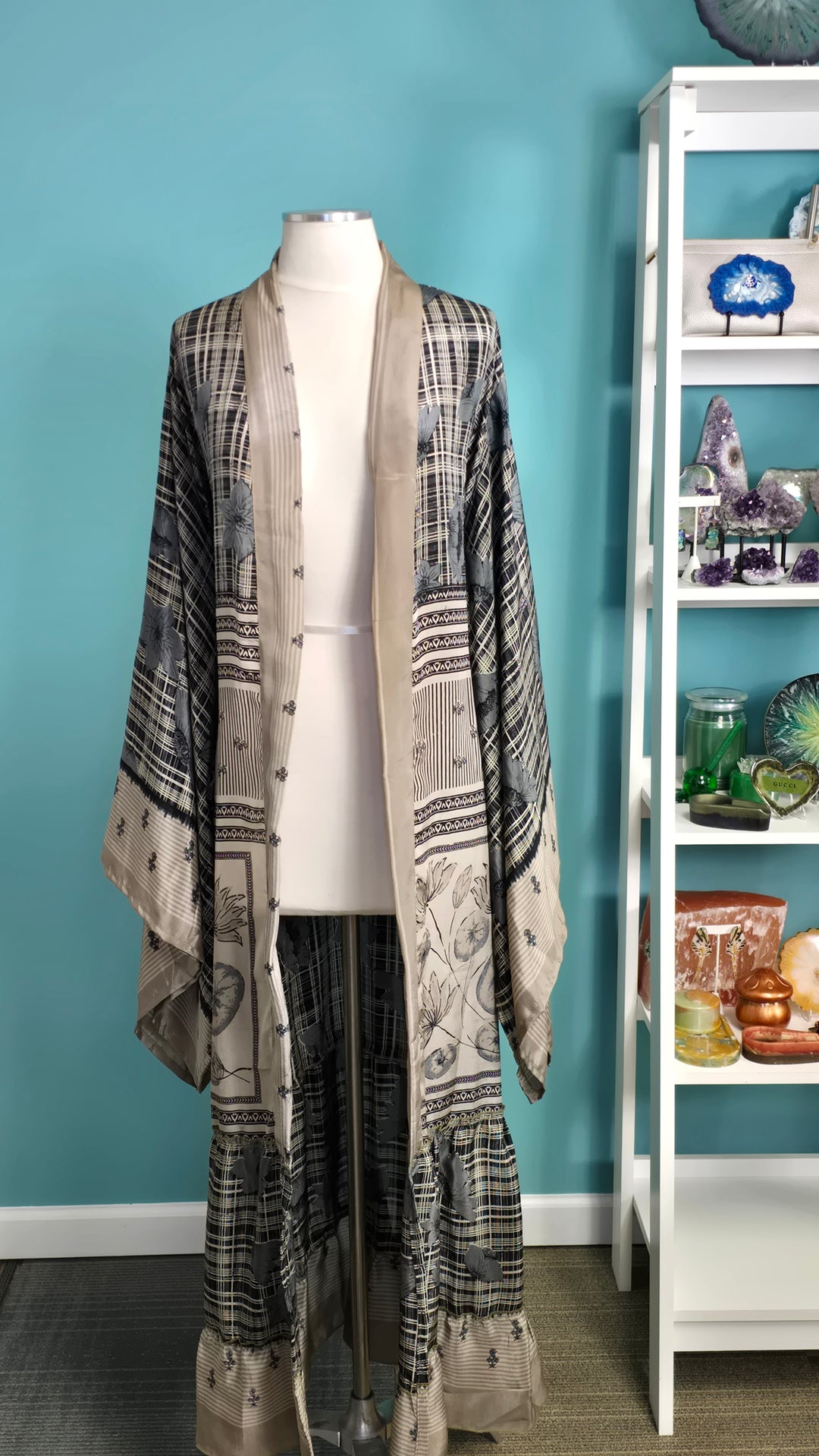 The Soft Midnight Vintage Sari Silk Kimono