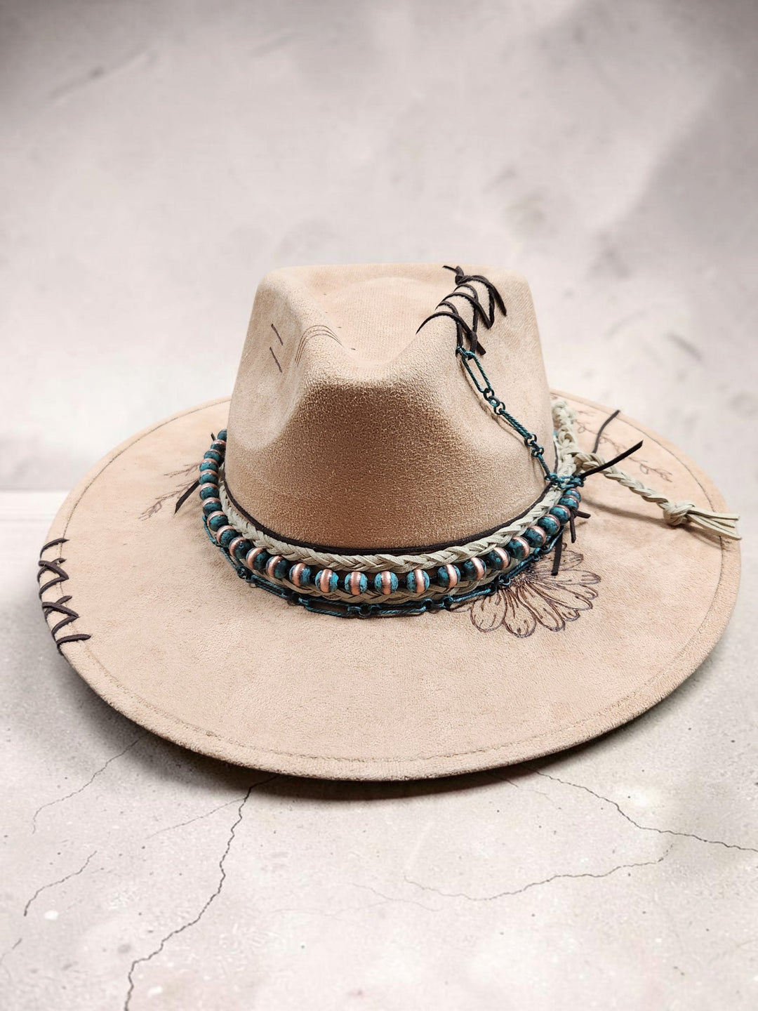 The Desert Wildflower Turquoise Vegan Suede Hat - 822