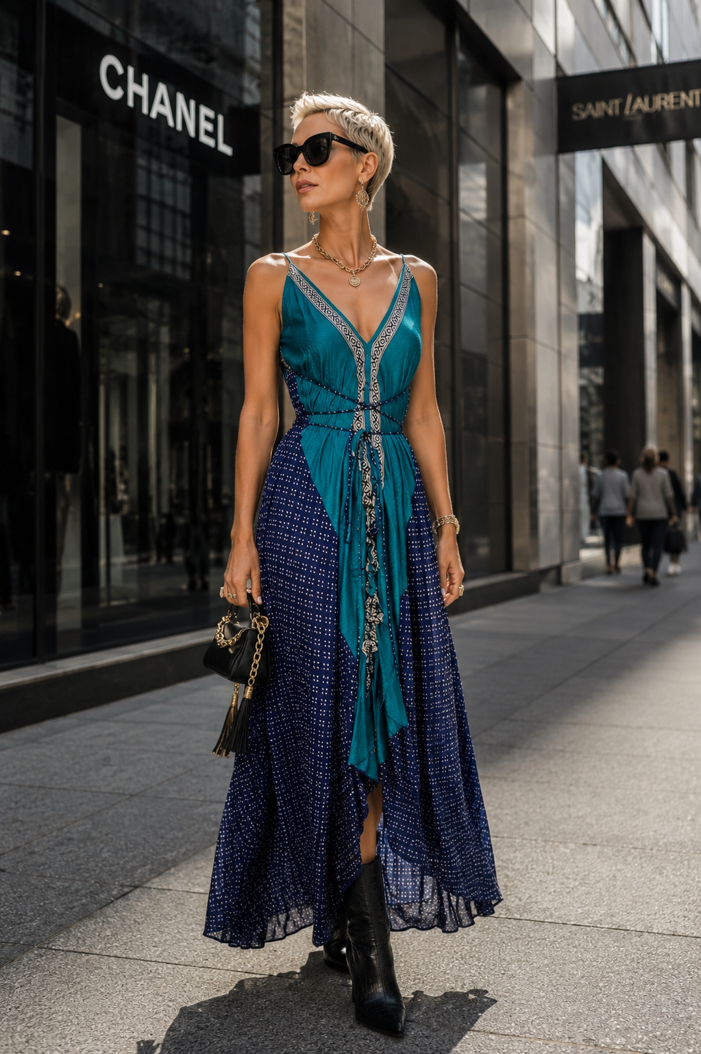 The Midnight Teal Elegance Point Dress-341